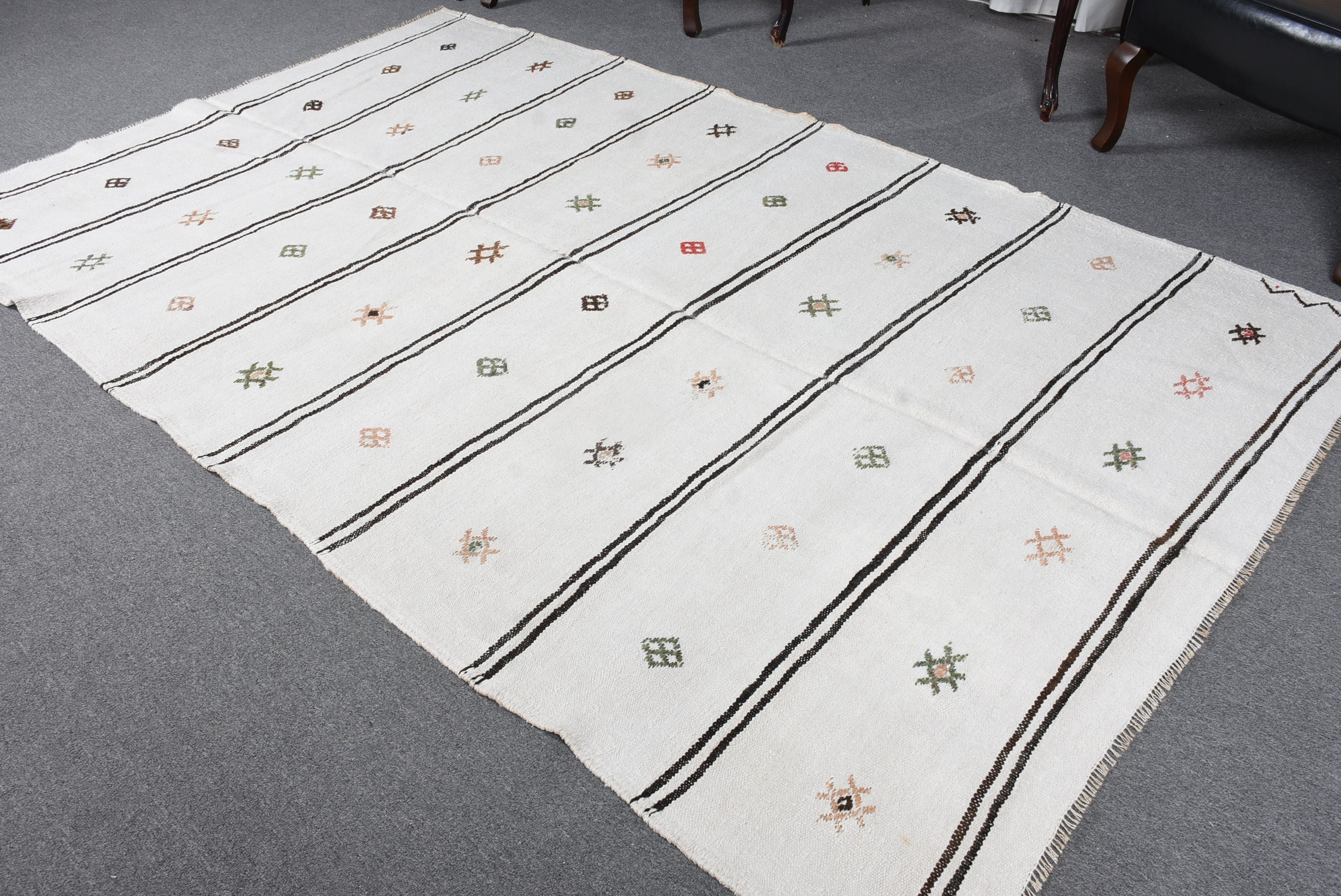 Living Room Rugs, Dining Room Rug, Turkish Rugs, Vintage Rugs, White Antique Rug, 5.4x8.9 ft Large Rug, Bedroom Rug, Bright Rug, Wool Rug