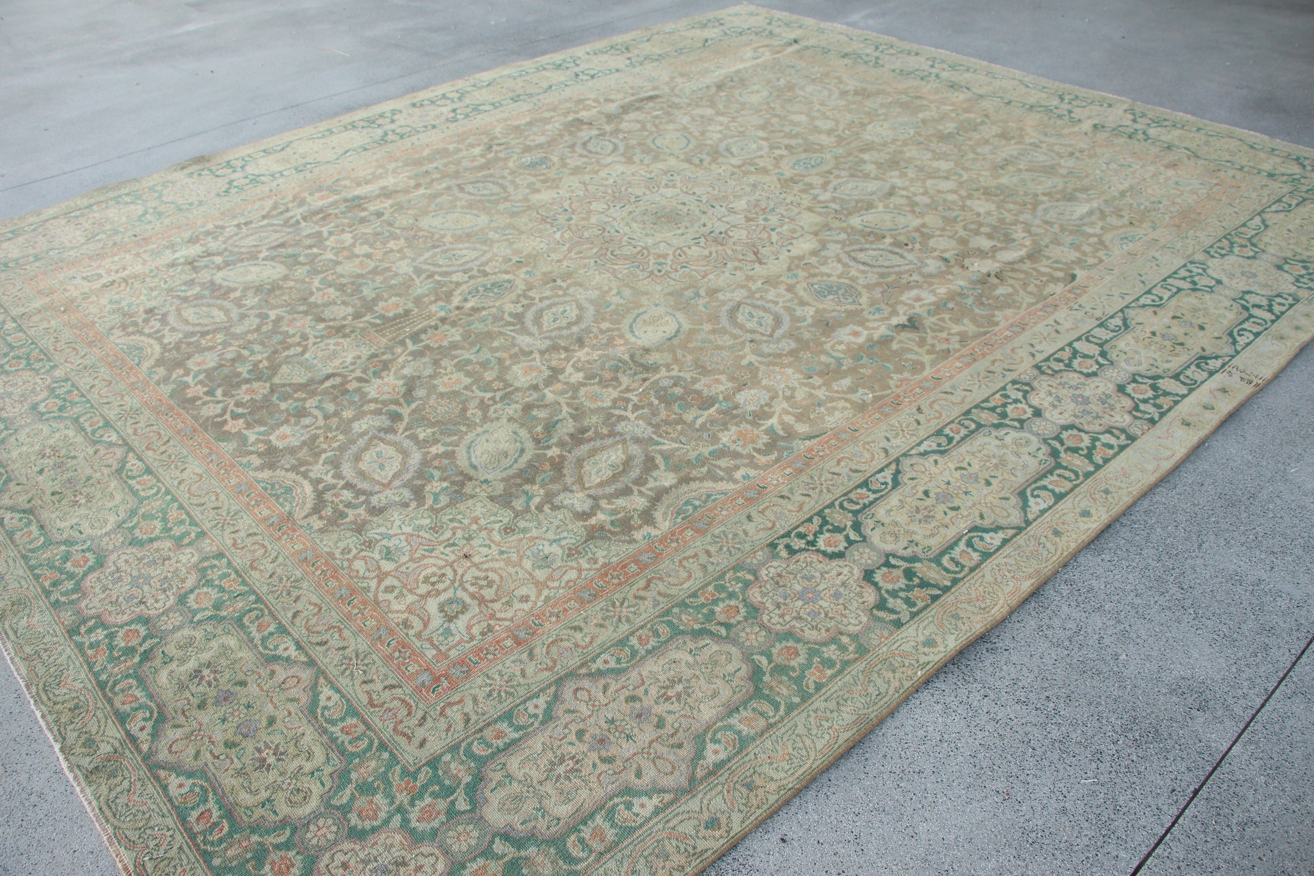 Green Bedroom Rug, Vintage Rugs, Boho Rug, Turkish Rugs, Oriental Rug, Dining Room Rugs, Floor Rug, 10.1x12.9 ft Oversize Rug, Saloon Rug