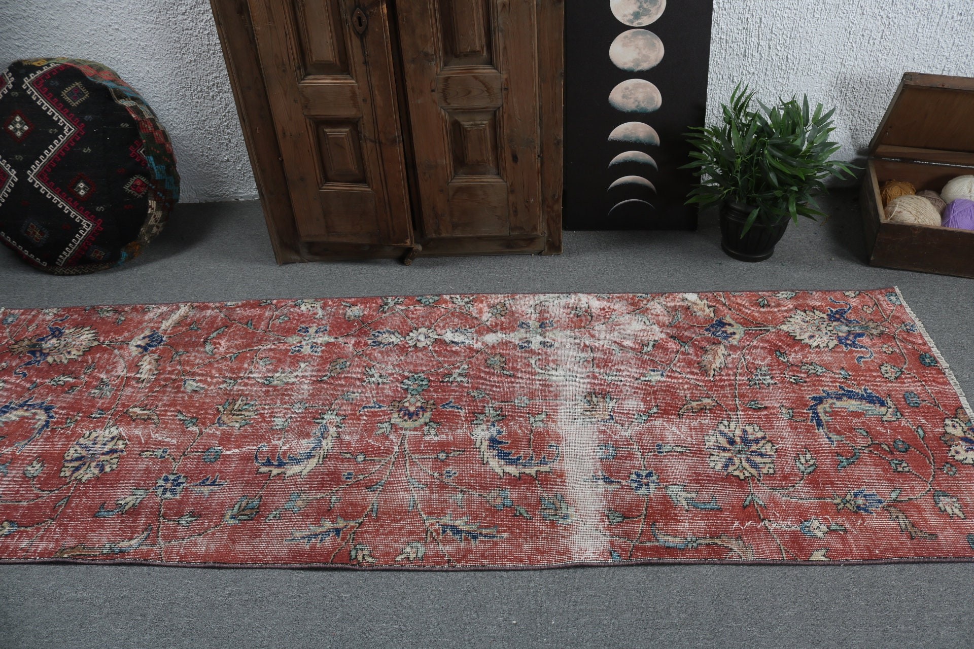 Mutfak Halısı, Kırmızı Boho Halıları, 2.9x8.5 ft Runner Halısı, Vintage Halılar, El Dokuma Halısı, Bohem Halısı, Koridor Halıları, Türk Halısı