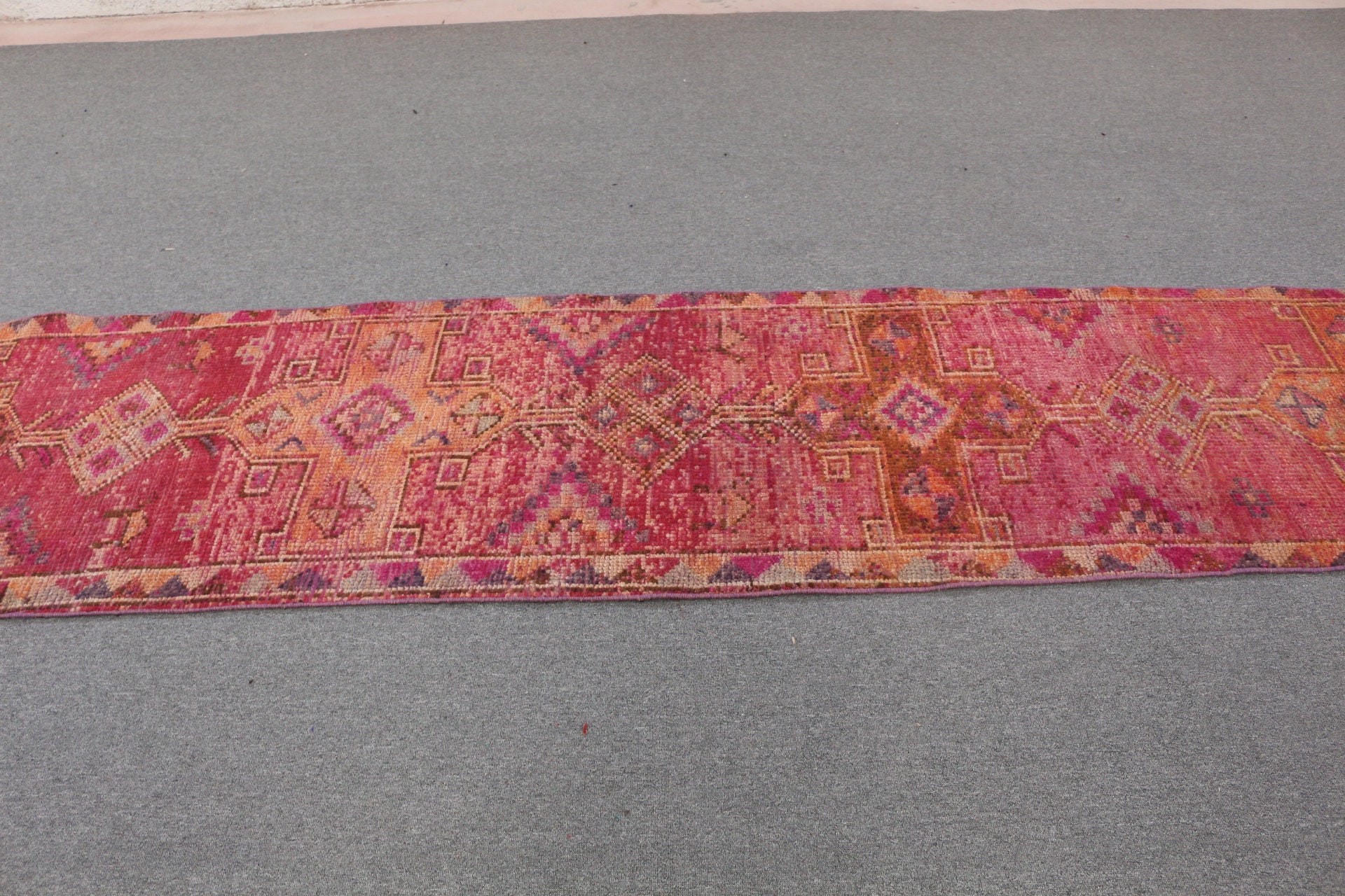 2.6x11.8 ft Runner Rug, Corridor Rug, Vintage Rug, Pink Kitchen Rug, Rugs for Corridor, Designer Rug, Turkish Rug, Cool Rug, Kitchen Rug