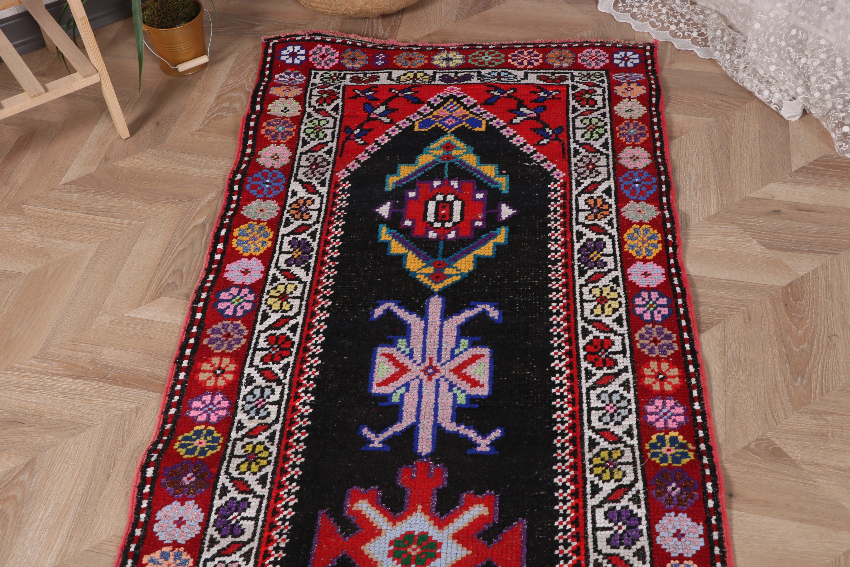 Siyah 2.7x10.5 ft Runner Halı, Yer Halısı, Antika Halılar, Açıklama Halıları, Koridor Halısı, Türk Halıları, Mutfak Halısı, Vintage Halılar