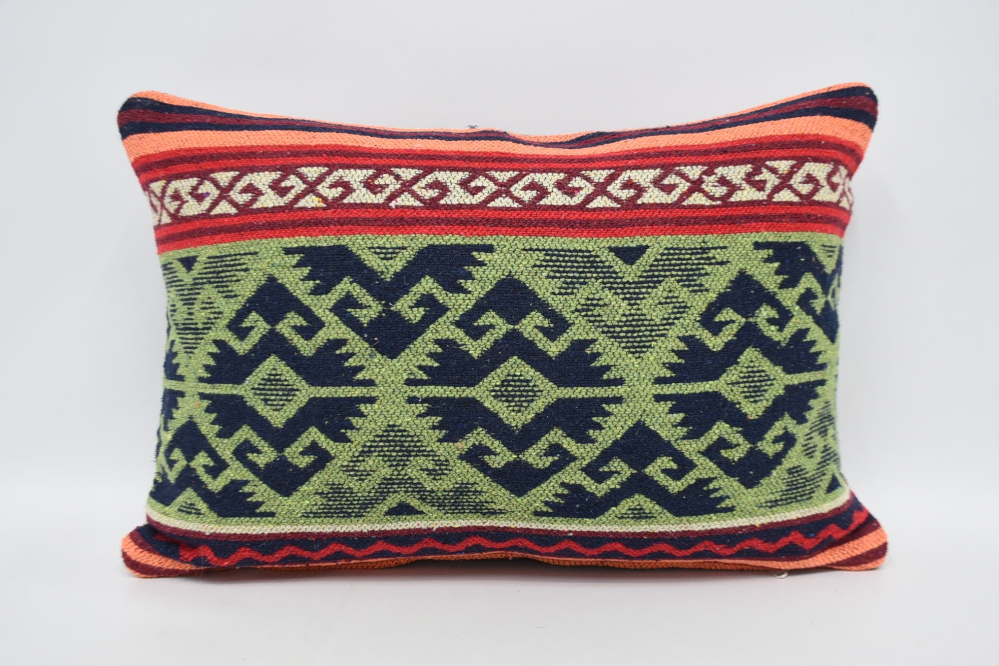 Lounge Throw Cushion, Pillow for Couch, 16"x24" Green Pillow Sham, Ethnical Kilim Rug Pillow, Kilim Pillow, Living Room Throw Cushion Case