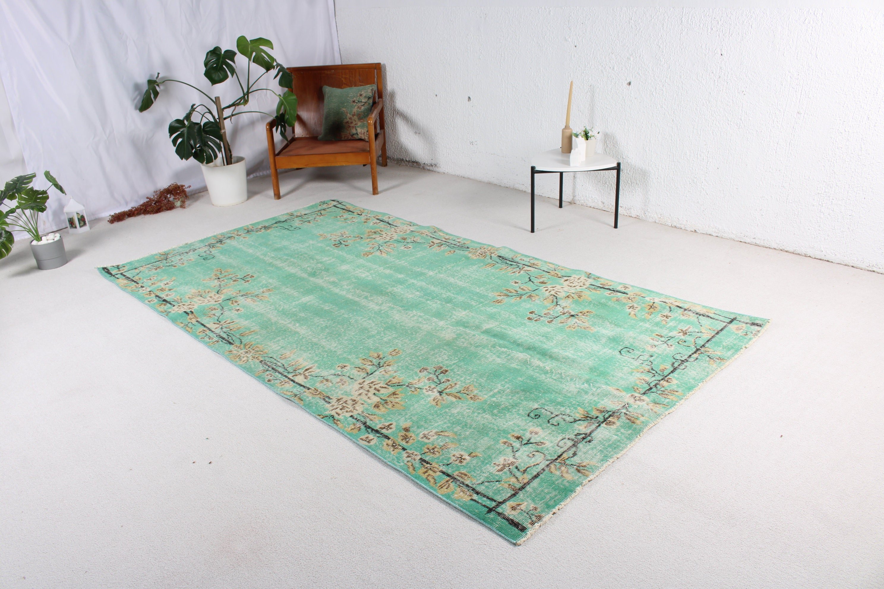 Dining Room Rug, Turkish Rugs, Modern Rug, Luxury Rug, Rugs for Large Oushak, Green Wool Rug, Vintage Rugs, 5x9 ft Large Rugs, Salon Rugs