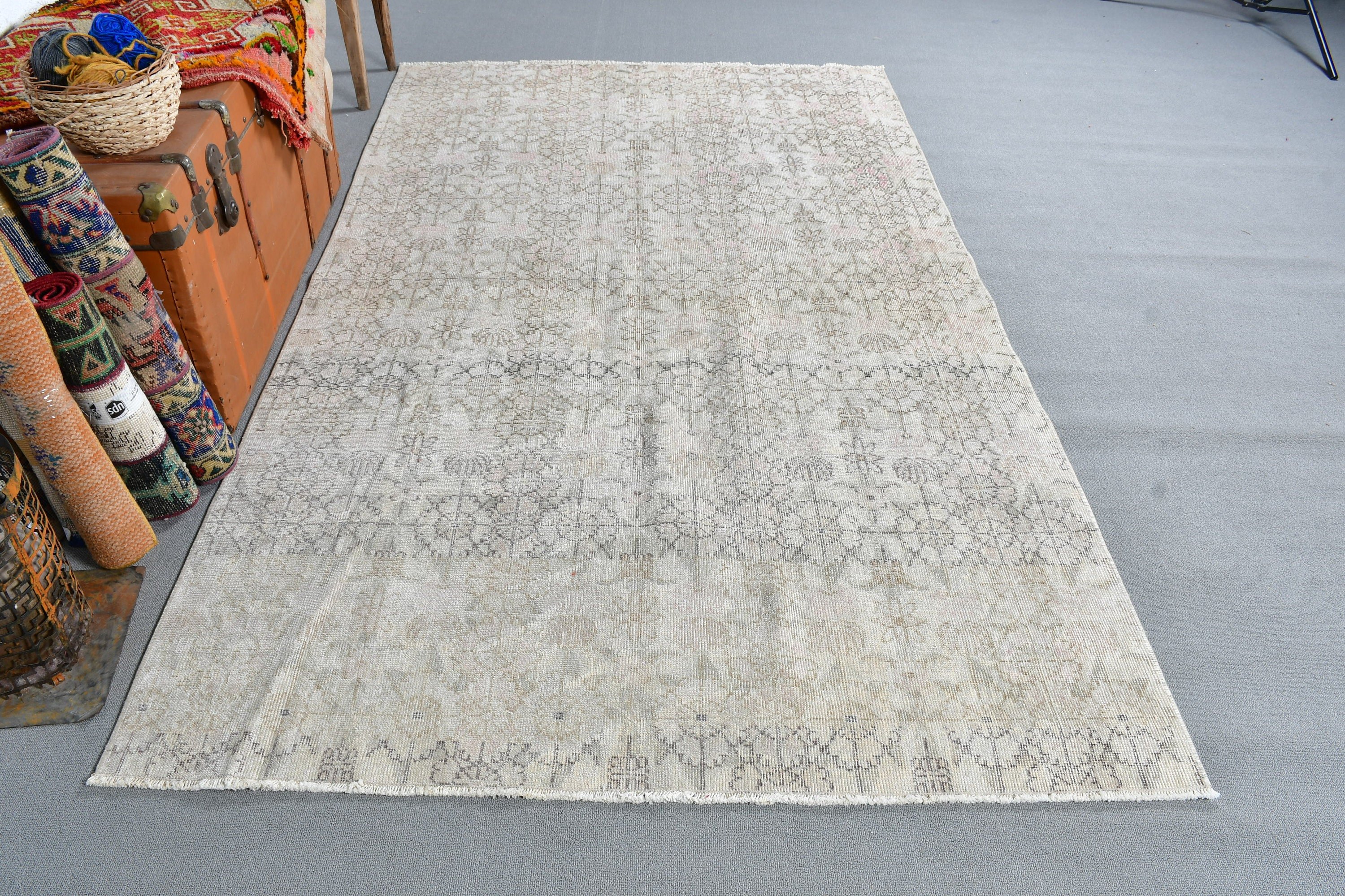 Dining Room Rug, 4.8x8.2 ft Area Rug, Rugs for Dining Room, Vintage Rug, Wool Rug, Oriental Rug, Beige Anatolian Rug, Turkish Rugs