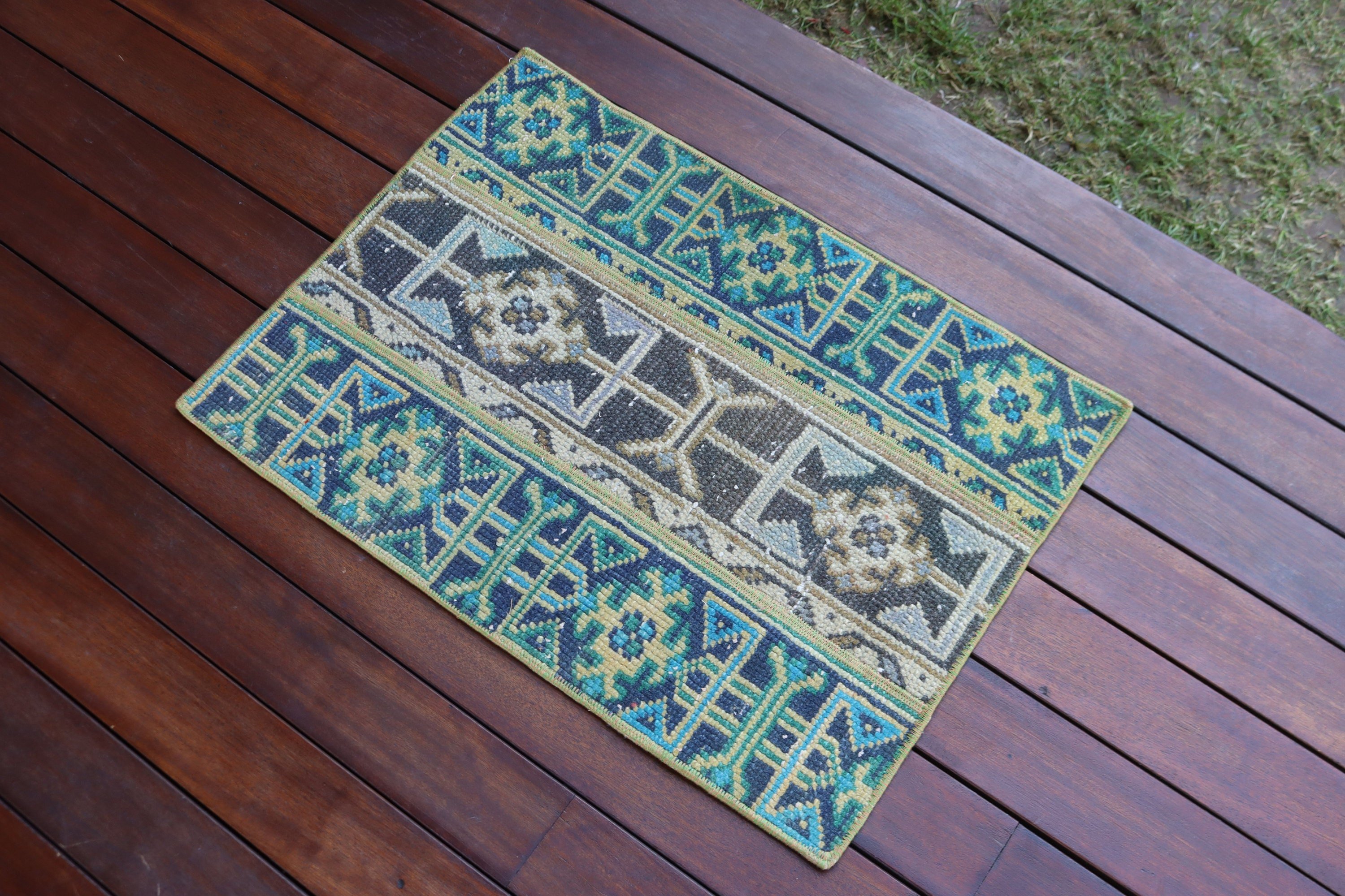 Vintage Halı, Küçük Alan Halıları, Mutfak Halısı, Türk Halıları, Boho Halıları, Yeşil Açıklama Halıları, Türkiye Halıları, 1.6x2.3 ft Küçük Halı, Geometrik Halılar