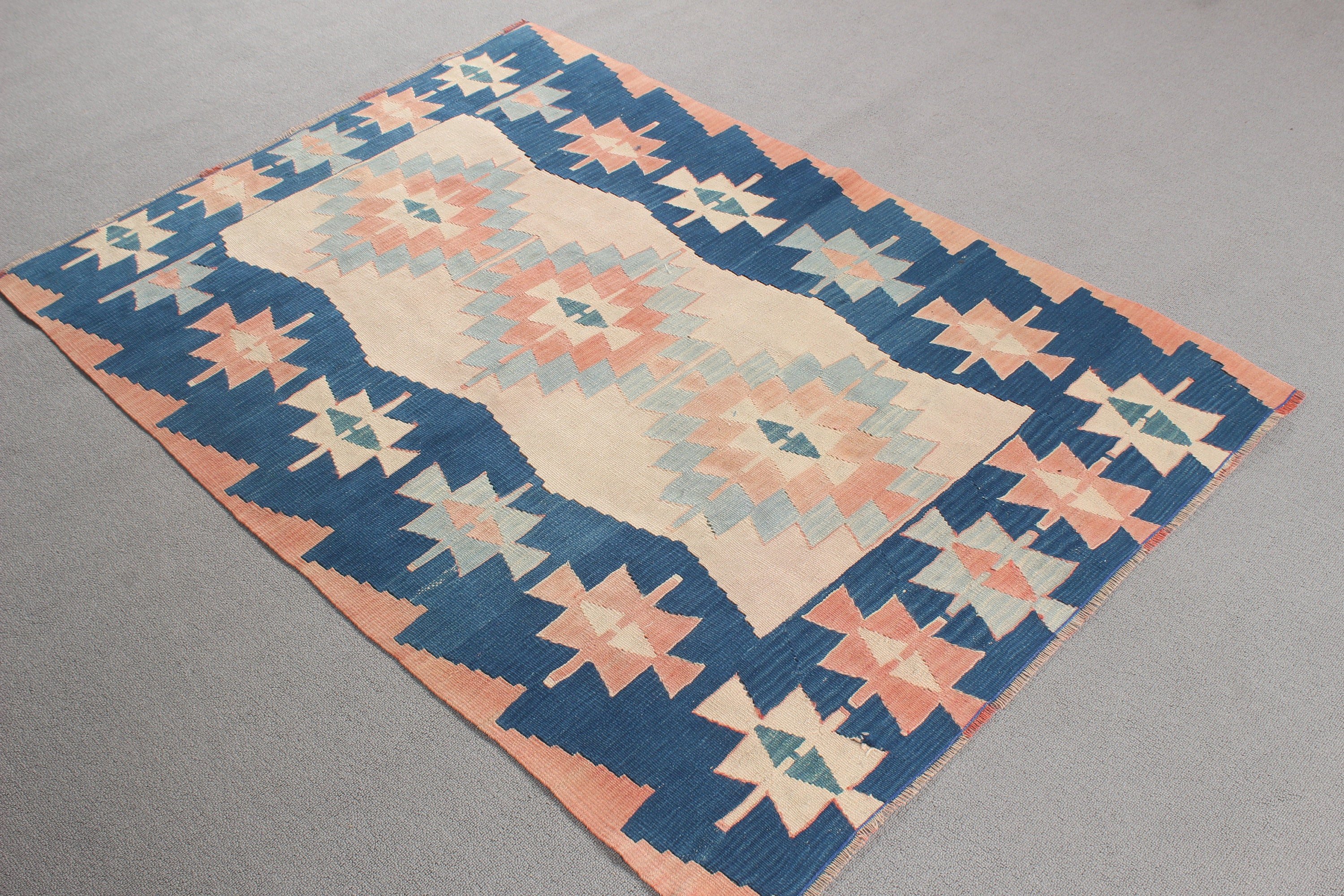 Açıklama Kilim, Yün Halı, Yer Halıları, Türk Halısı, Kilim, Vintage Vurgulu Halı, Bej Oryantal Halı, Vintage Halılar, 3,7x5,2 ft Vurgulu Halılar