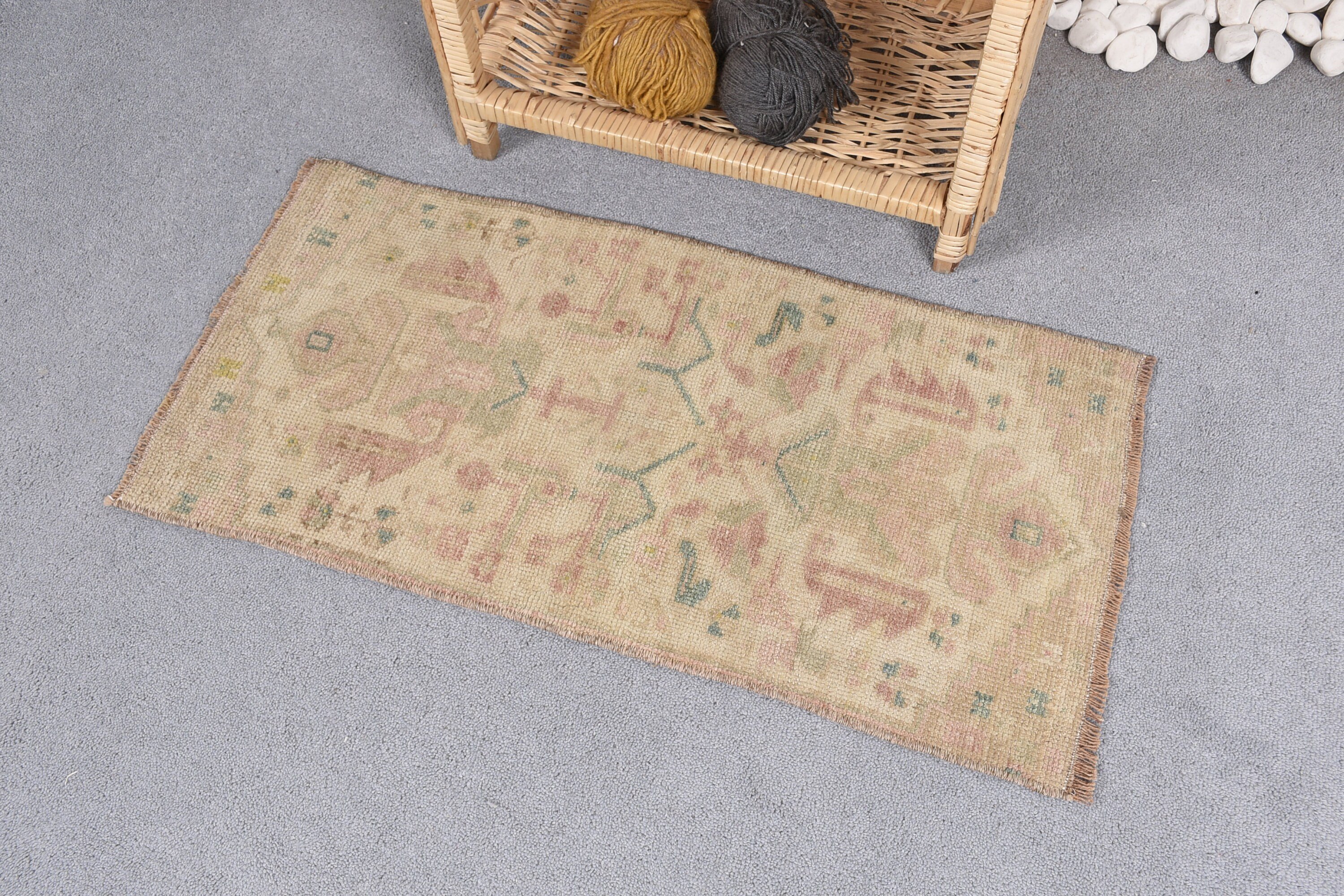 Rugs for Nursery, Oushak Rugs, Nursery Rug, Vintage Rug, 1.3x2.7 ft Small Rugs, Turkish Rugs, Beige Floor Rug, Antique Rugs, Bathroom Rug