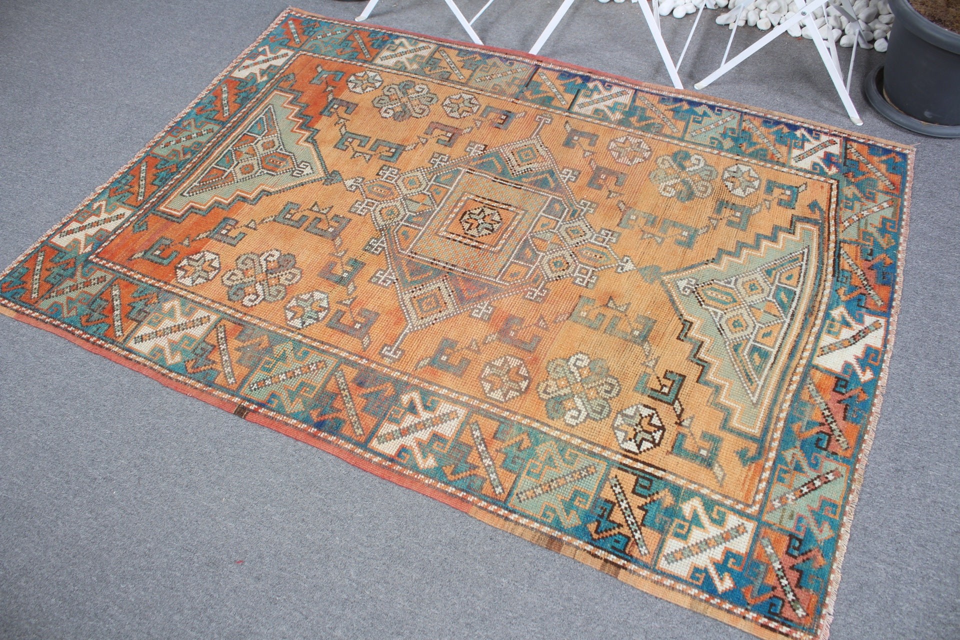 Rugs for Indoor, Orange Moroccan Rug, Wool Rug, Kitchen Rug, 4.2x6 ft Area Rug, Turkish Rug, Dining Room Rug, Vintage Rug