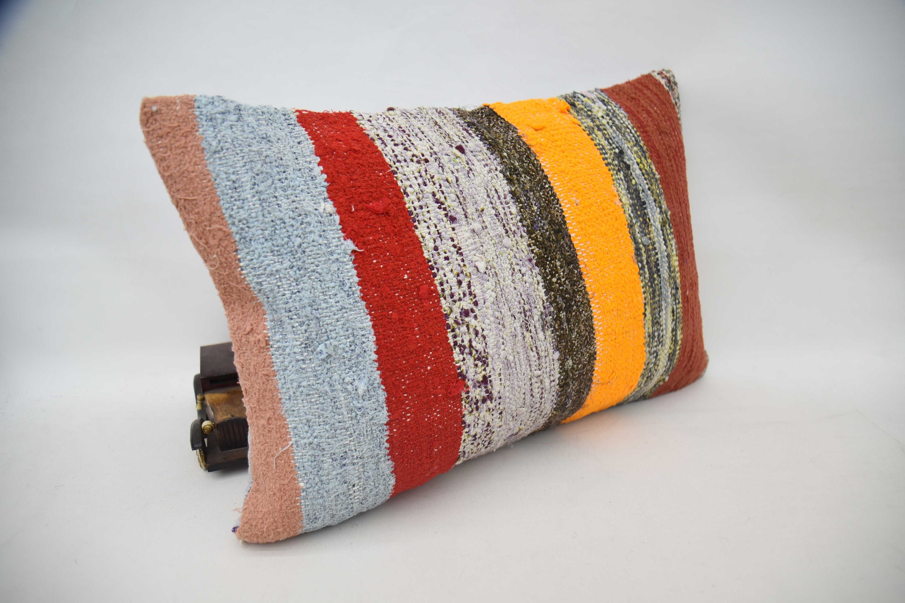 Turkish Kilim Pillow, Handmade Cushion Case, Ethnical Kilim Rug Pillow, Handmade Kilim Cushion, 16"x24" Yellow Pillow Sham