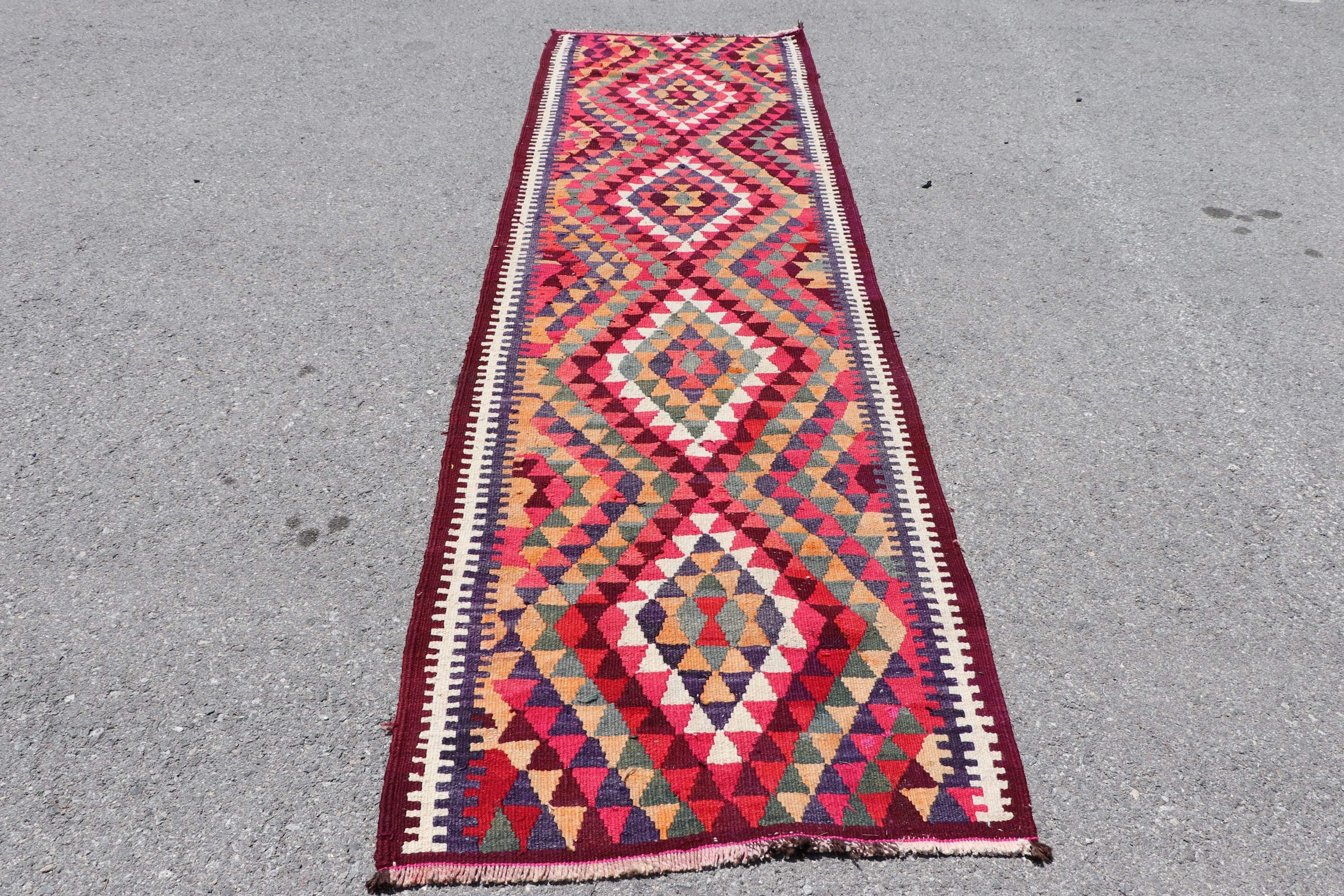 3.2x10.9 ft Runner Rug, Kilim, Turkish Rug, Pink Moroccan Rugs, Corridor Rug, Rugs for Corridor, Oriental Rugs, Antique Rug, Vintage Rug