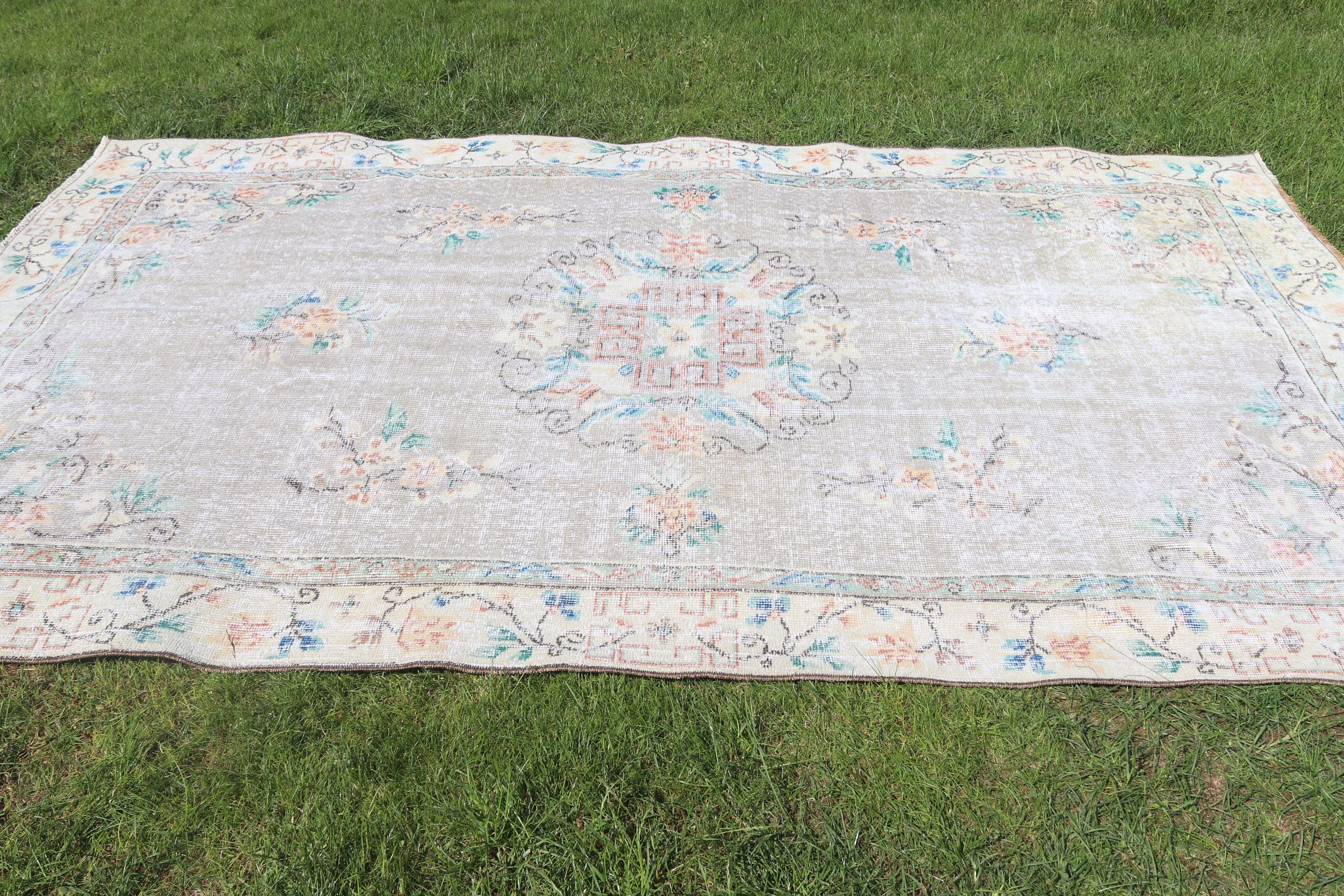 Anadolu Halısı, Türk Halısı, Salon Halıları, El Dokuma Halılar, Vintage Halılar, 5.3x8.8 ft Büyük Halılar, Bej Geometrik Halılar, Büyük Vintage Halı