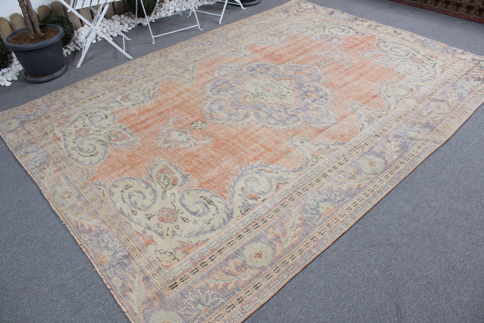 Salon Rugs, Antique Rug, Turkish Rug, Rugs for Bedroom, 6.9x9.8 ft Large Rugs, Orange Moroccan Rugs, Bedroom Rugs, Vintage Rugs, Aztec Rugs