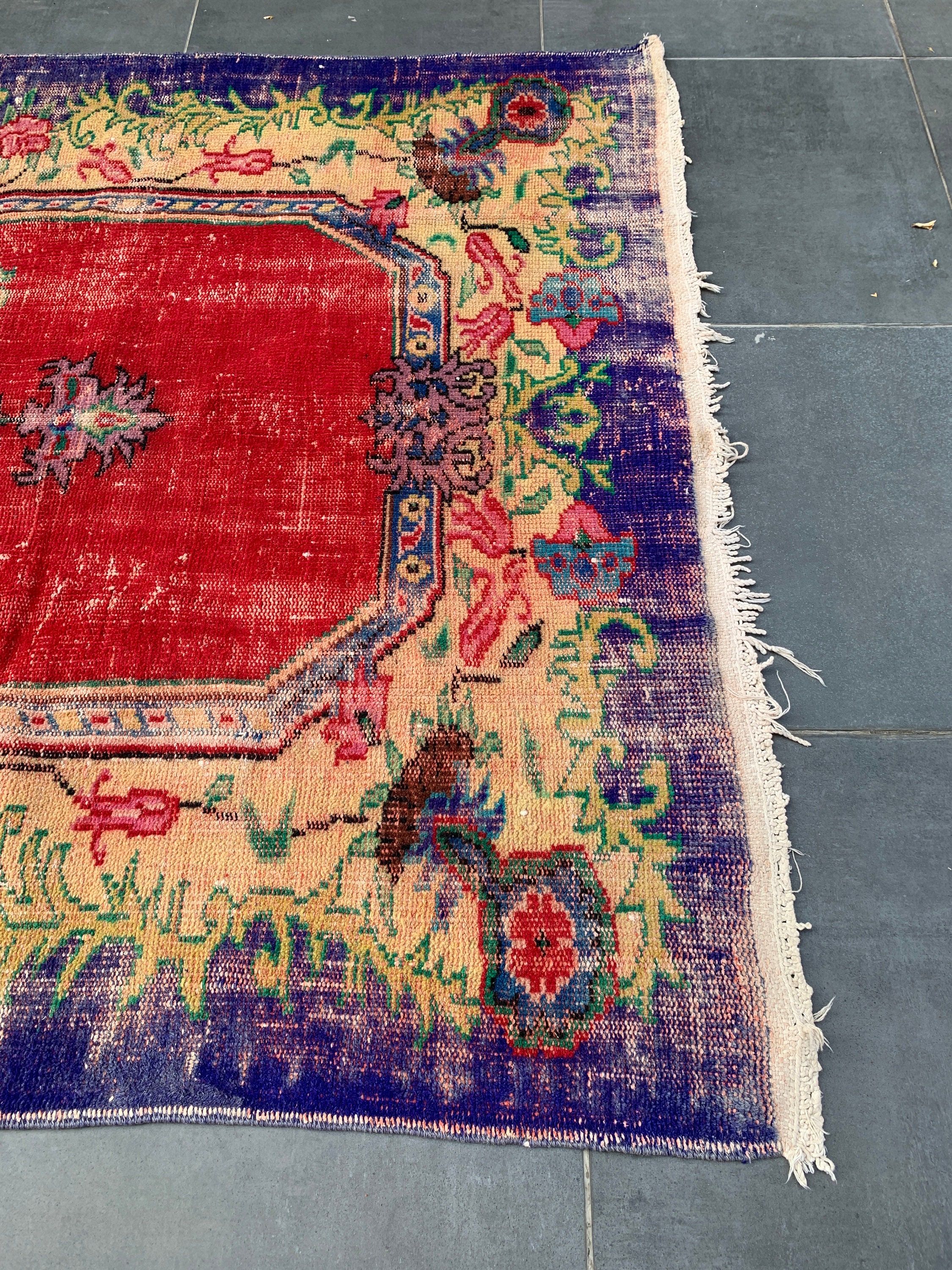 Turkish Rug, 5.2x7.7 ft Large Rugs, Living Room Rug, Distressed Rug, Vintage Rug, Floor Rugs, Red Wool Rug, Bedroom Rug