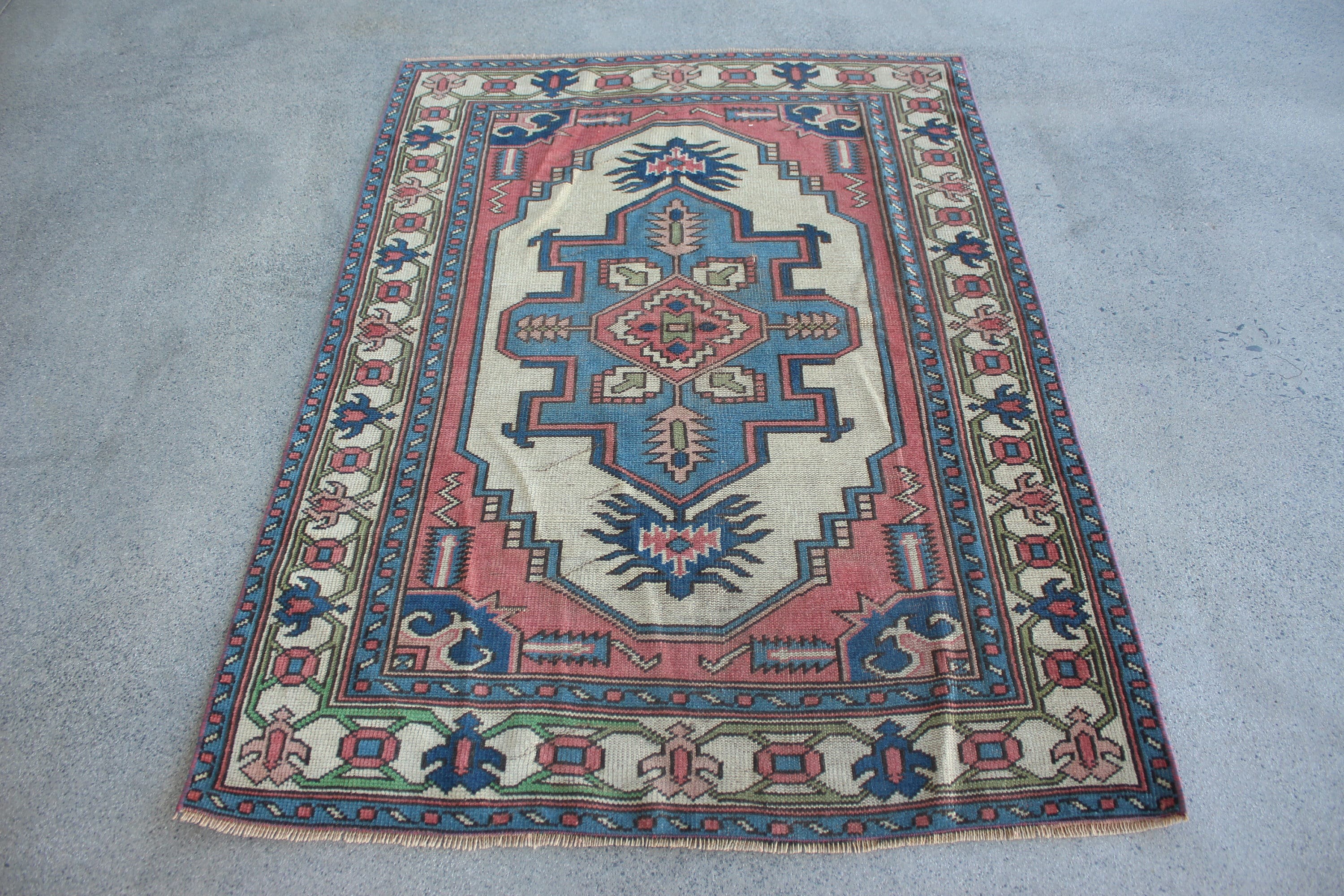 Blue Cool Rug, Entry Rug, 4x5.6 ft Accent Rug, Turkish Rugs, Oriental Rug, Aesthetic Rug, Vintage Rugs, Rugs for Bedroom, Kitchen Rug