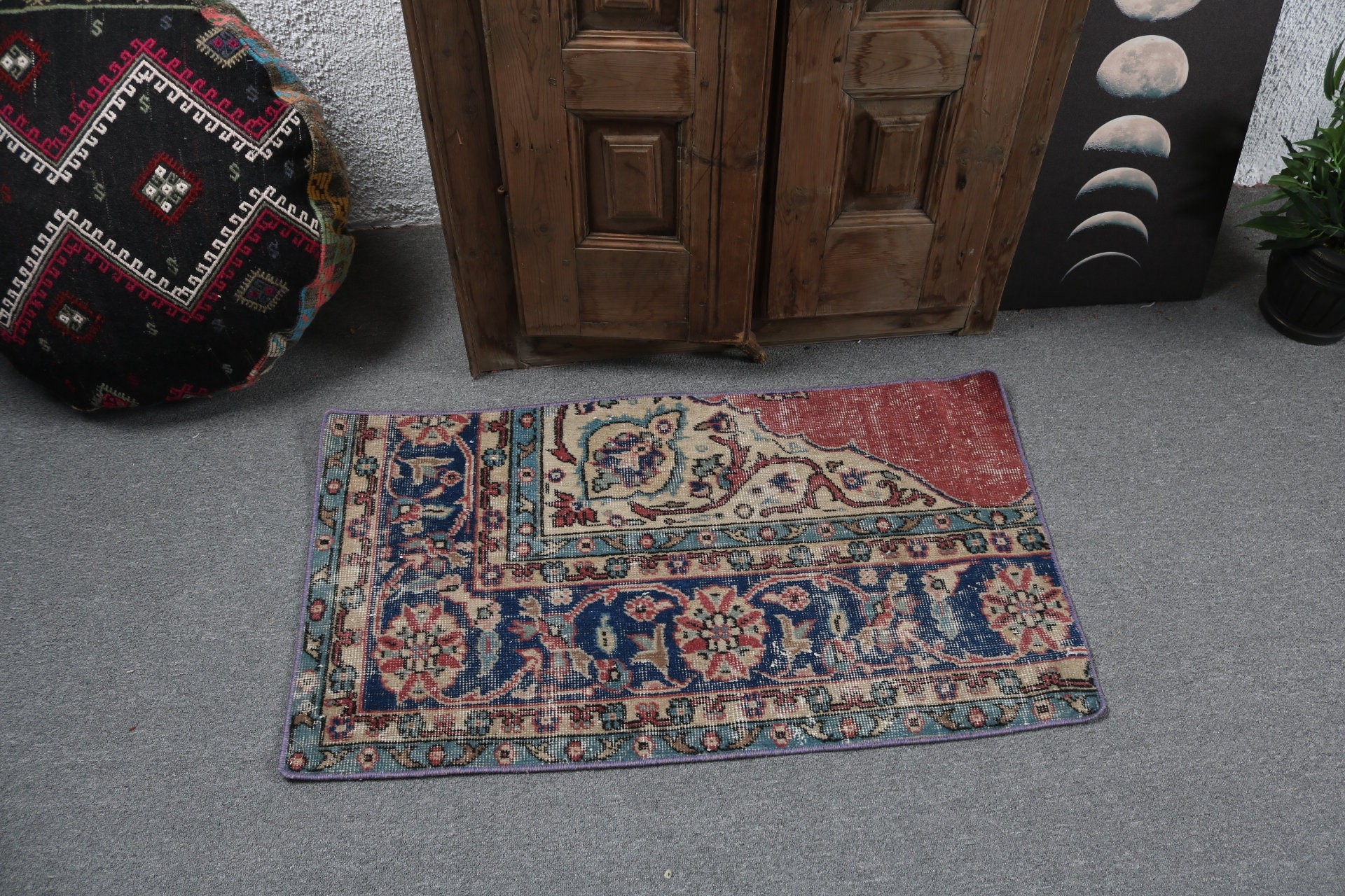 Small Area Rugs, Neutral Rugs, Vintage Rug, Door Mat Rug, Turkish Rug, Statement Rug, Outdoor Rugs, 2x3.5 ft Small Rug, Blue Oriental Rugs