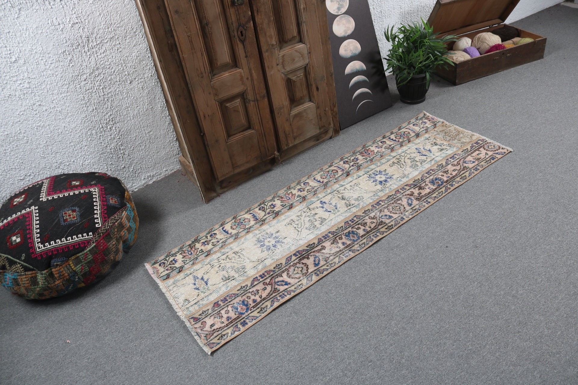 Vintage Runner Halıları, Merdiven Halıları, Bej İfade Halıları, Lüks Halılar, Yün Halı, Etnik Halılar, Vintage Halılar, Türk Halıları, 2x5.6 ft Runner Halıları