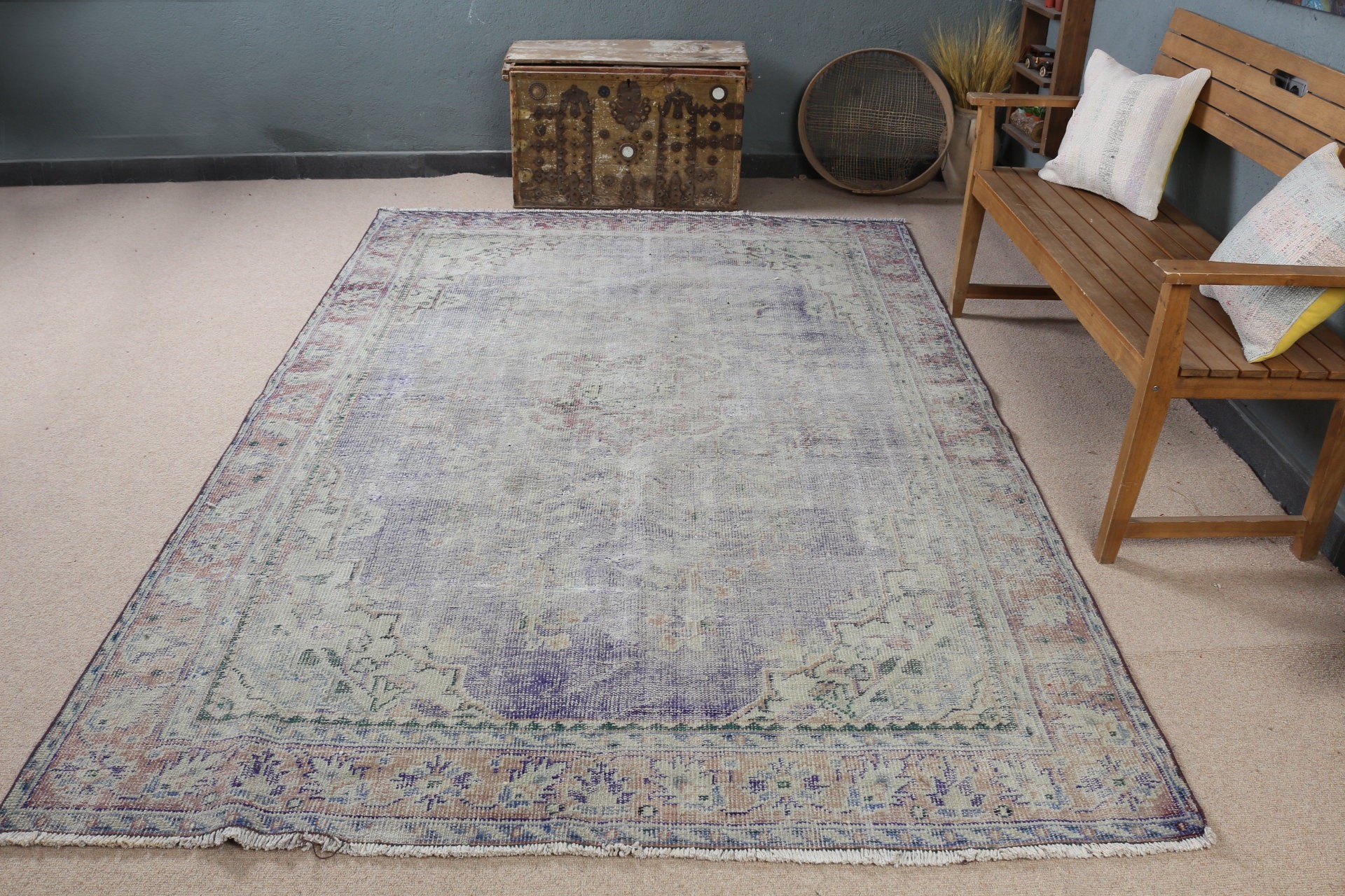 Turkish Rugs, Designer Rug, Vintage Rugs, 6.1x8.9 ft Large Rug, Blue Oriental Rugs, Oushak Rugs, Living Room Rug, Bedroom Rug