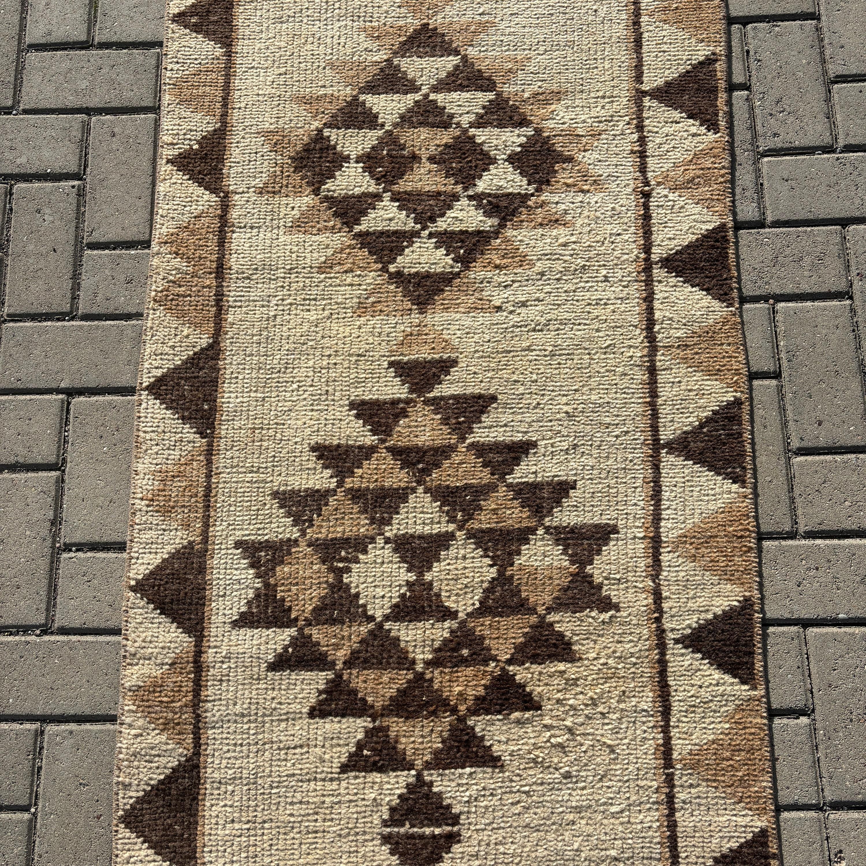 Beni Ourain Runner Halıları, Cool Halılar, Vintage Halı, Bej Nötr Halı, 2.5x11.7 ft Runner Halıları, Türk Halıları, Merdiven Halıları