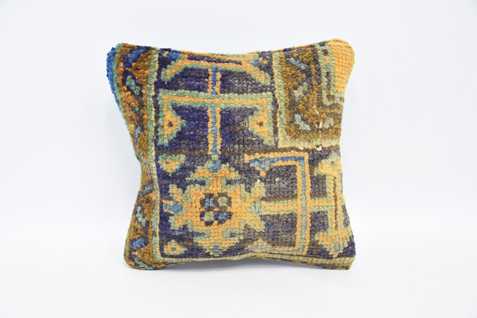 Antique Pillows, 12"x12" Blue Cushion, Bench Pillow, Boho Pillow Sham Cover, Bohemian Cushion Cushion, Throw Kilim Pillow