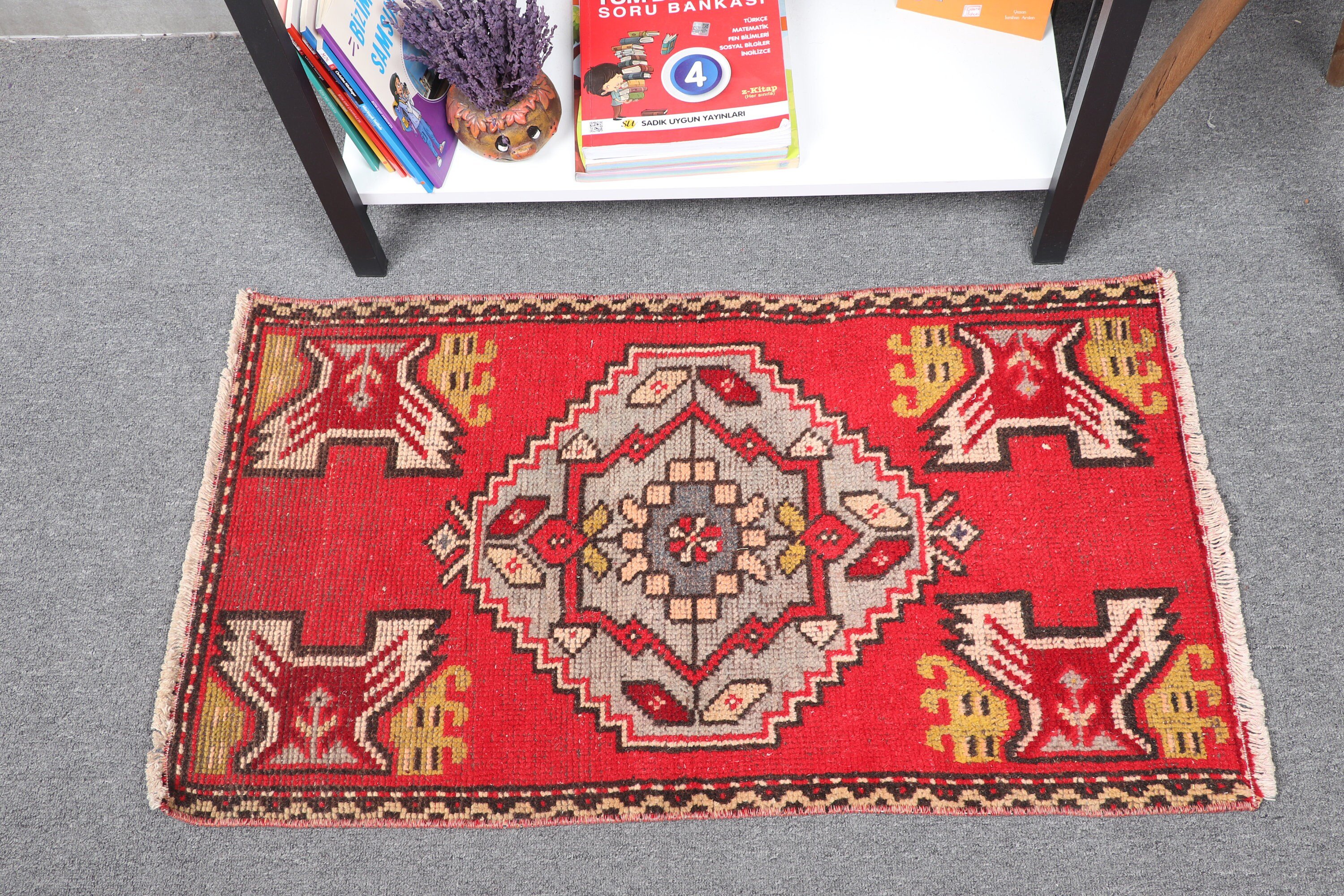 1.7x3 ft Small Rug, Turkish Rug, Vintage Rug, Cool Rugs, Wall Hanging Rug, Anatolian Rug, Front Door Rug Rugs, Bath Rug, Red Moroccan Rug