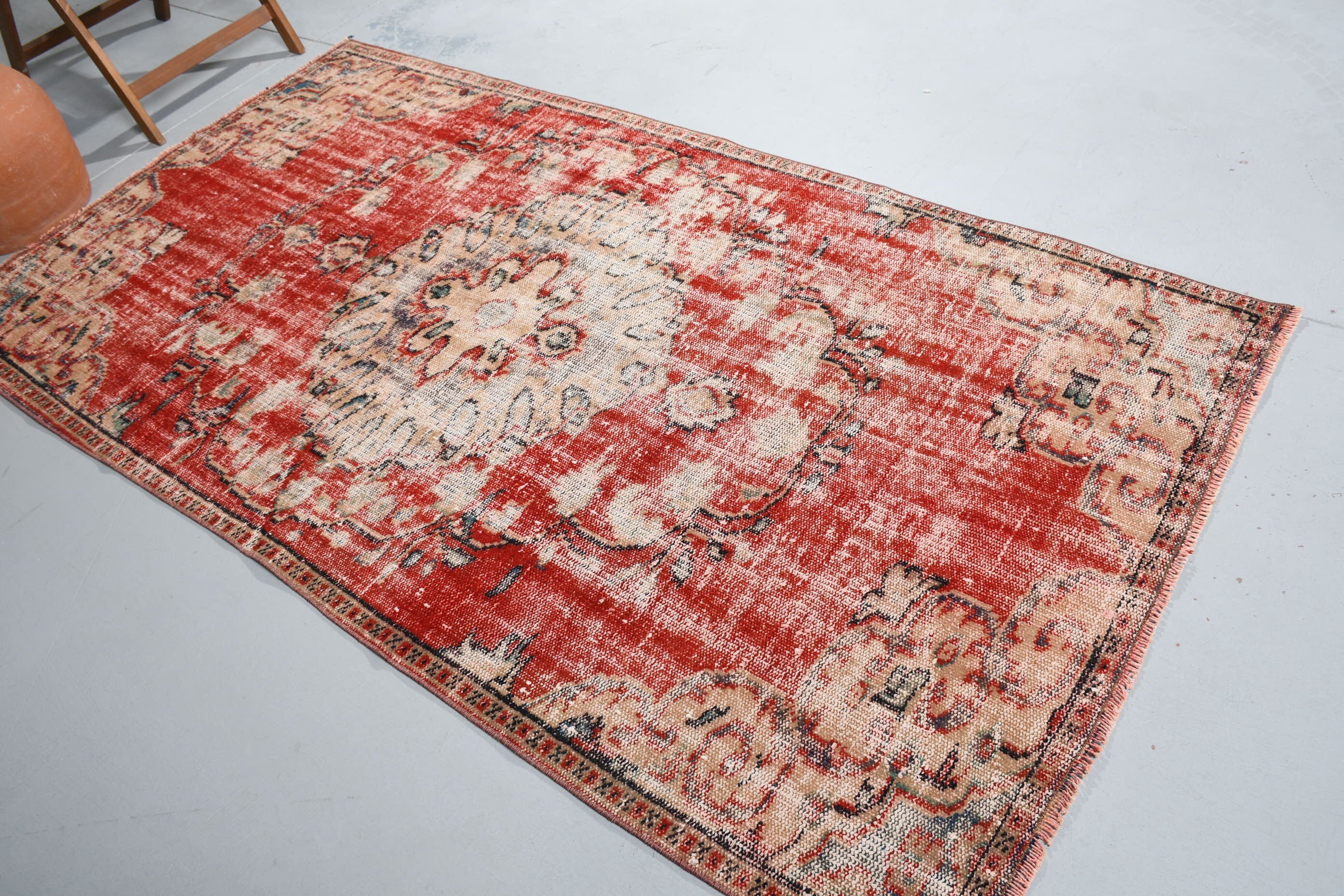 4.5x8.2 ft Area Rug, Rugs for Floor, Floor Rug, Red Oriental Rug, Turkish Rug, Handmade Rug, Dining Room Rugs, Bedroom Rug, Vintage Rugs