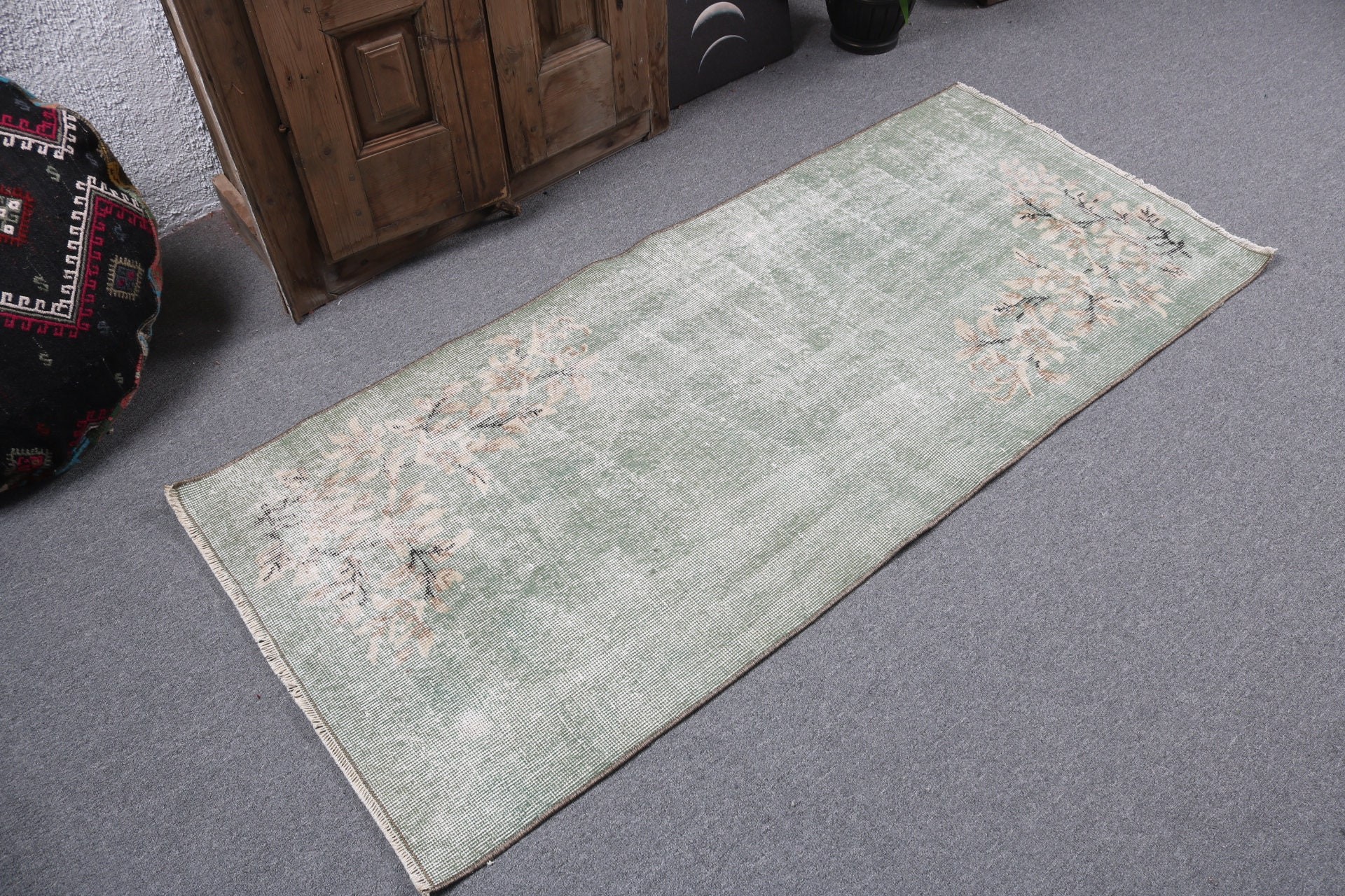 Traditional Rugs, Car Mat Rug, Vintage Rugs, Bathroom Rug, Kitchen Rugs, Turkish Rugs, 2.5x5.8 ft Small Rugs, Cool Rugs, Green Neutral Rugs