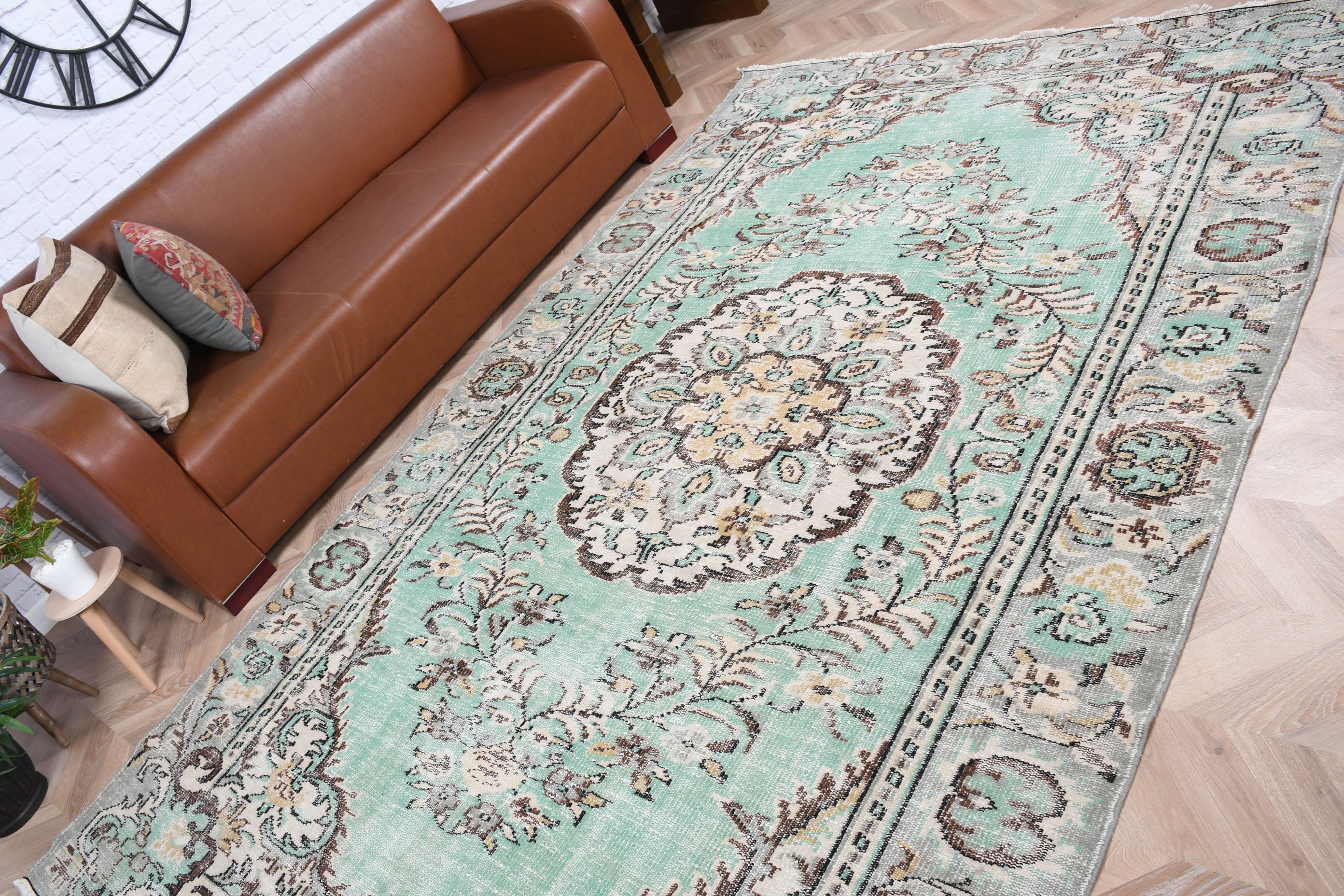 6.1x9.9 ft Büyük Halı, Yün Halı, Vintage Halı, Yeşil Soğuk Halı, Oturma Odası Halıları, Yemek Odası Halısı, Oryantal Halı, Yatak Odası Halısı, Türk Halısı