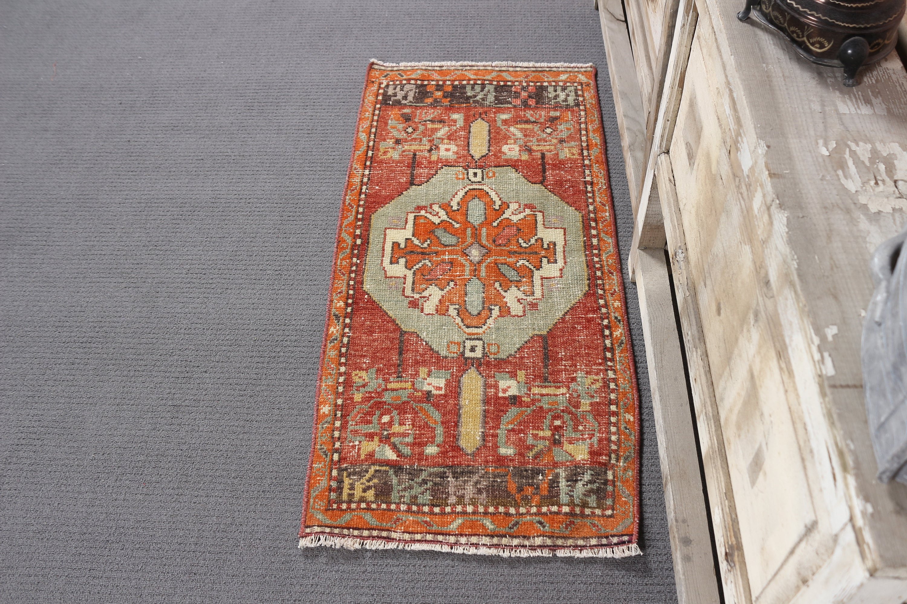 Kitchen Rug, Red Floor Rug, Entry Rugs, Vintage Rug, Rugs for Wall Hanging, Oushak Rug, Car Mat Rugs, 1.6x3.5 ft Small Rug, Turkish Rug