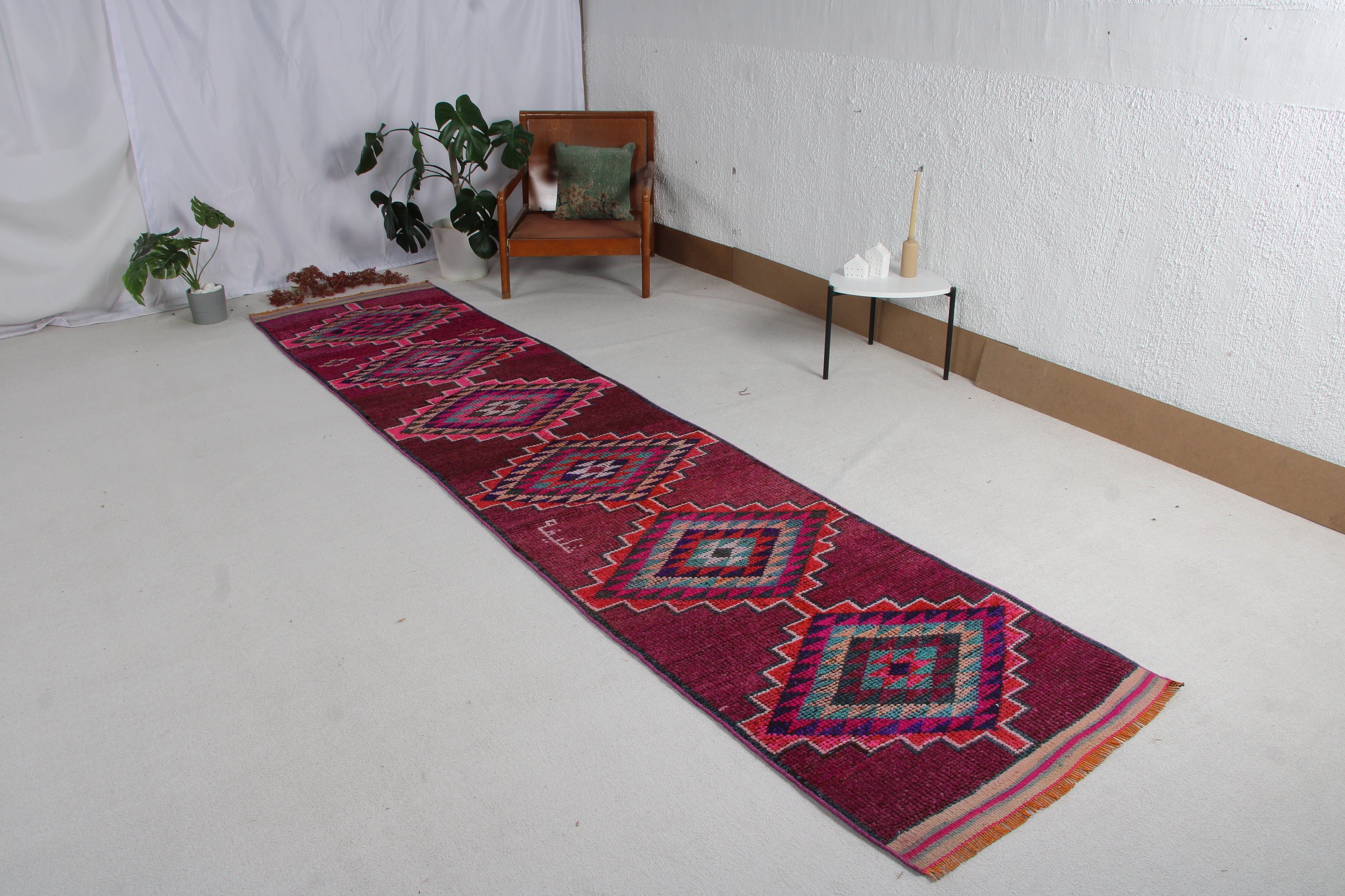 Beni Ourain Runner Halı, 2.9x13.3 ft Runner Halı, Modern Halı, Vintage Halılar, Merdiven Halıları, Mor Yatak Odası Halısı, Türk Halısı, Mutfak Halısı