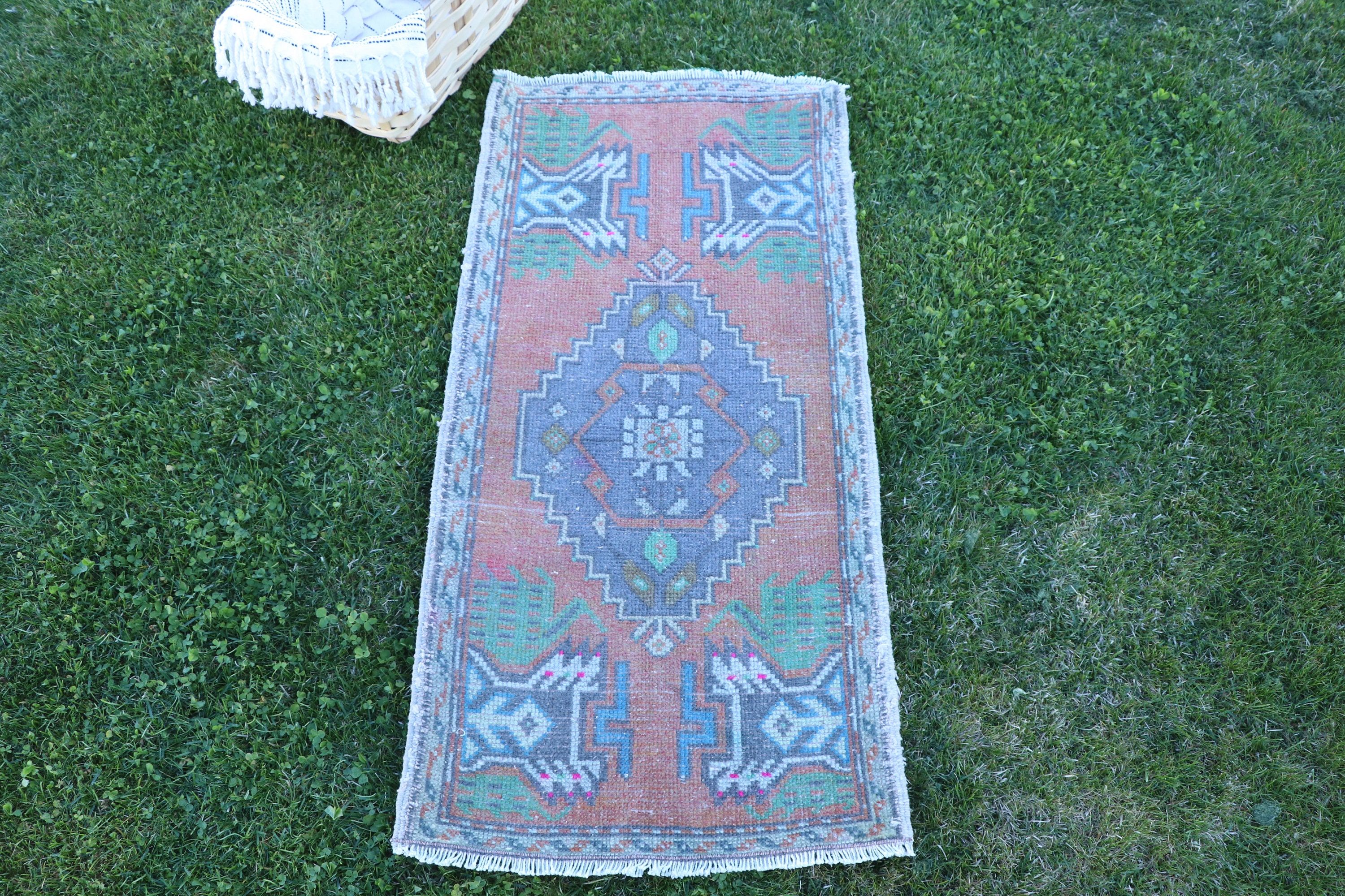 Antika Halılar, Vintage Halılar, Oushak Halısı, Paspas Halısı, 1.6x3.4 ft Küçük Halı, Egzotik Halı, Turuncu El Dokuma Halılar, Türk Halıları, Giriş Halıları