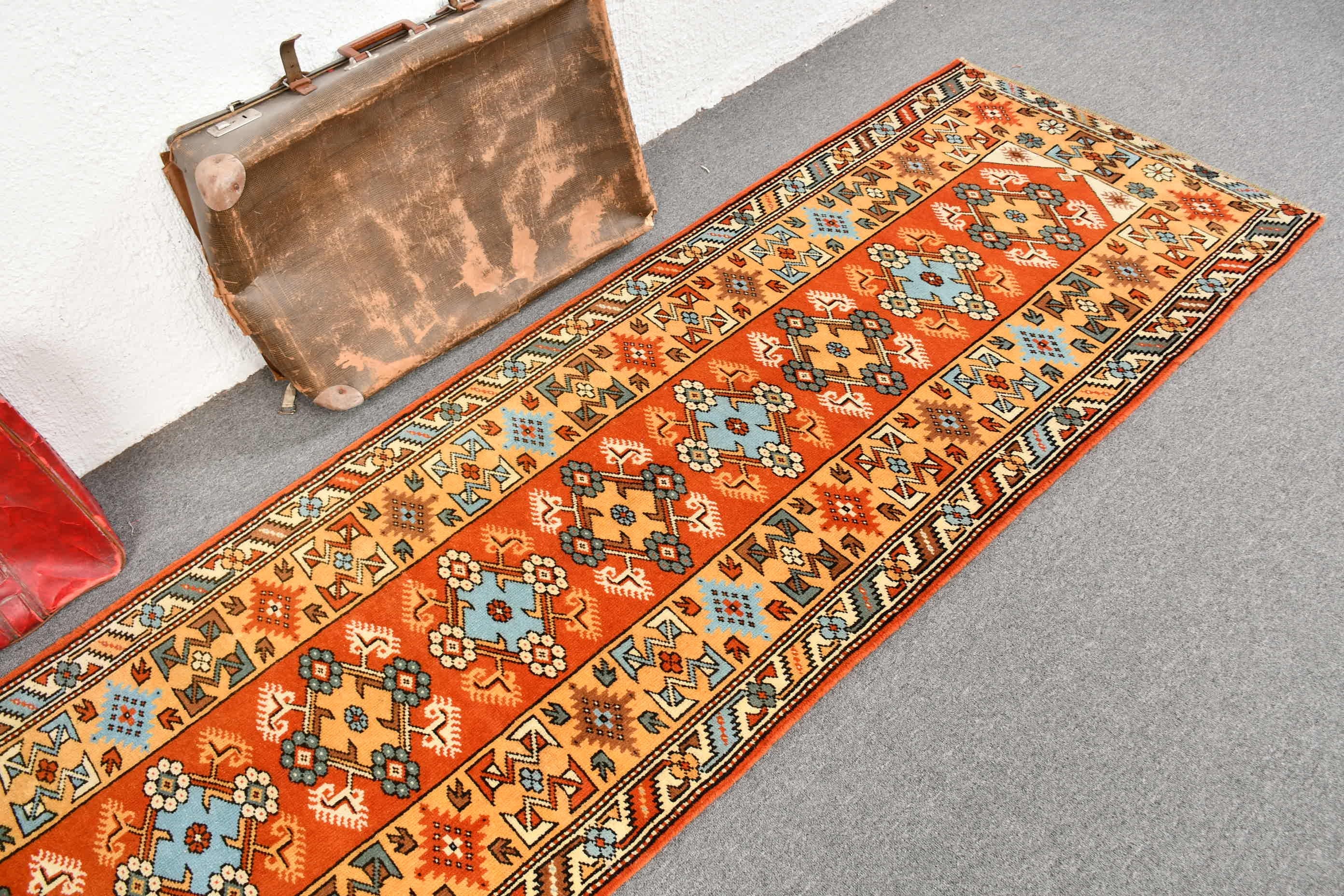 Turkish Rugs, Bohemian Rug, 2.7x10.9 ft Runner Rug, Vintage Rug, Hallway Rug, Anatolian Rugs, Kitchen Rug, Red Oushak Rugs, Home Decor Rugs