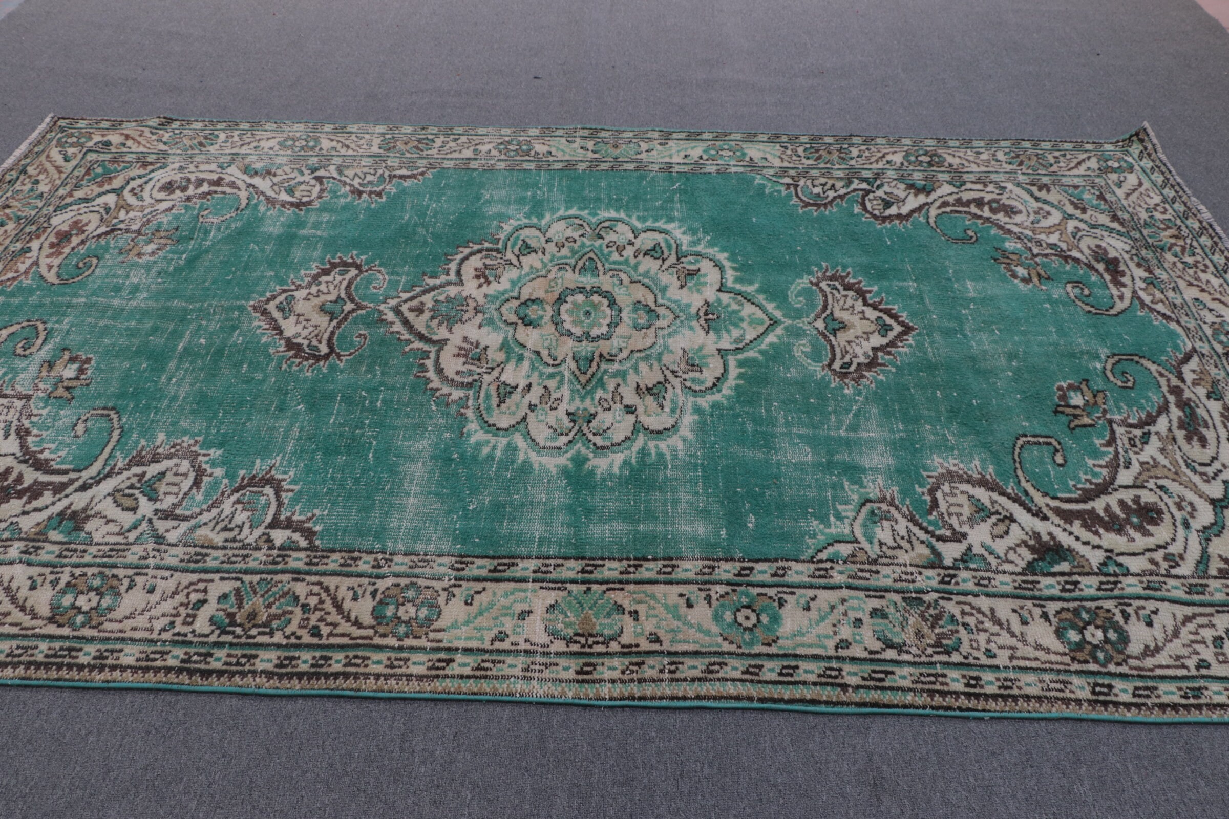 Living Room Rug, Turkish Rug, Moroccan Rug, Handmade Rug, Cool Rug, Bedroom Rug, 5.6x9.7 ft Large Rug, Green Antique Rug, Vintage Rug