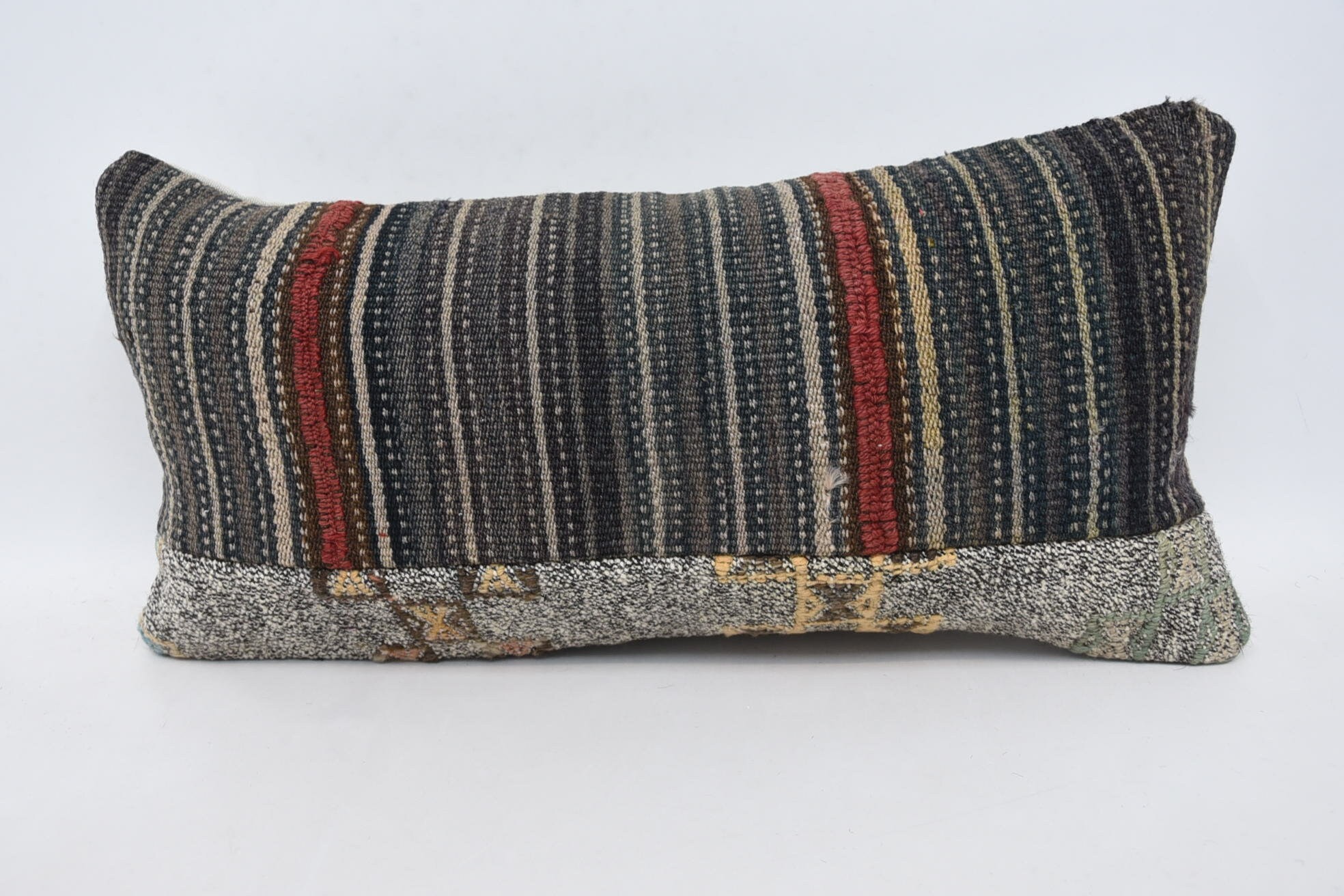 Vintage Pillow, Throw Kilim Pillow, Lounge Throw Cushion, Vintage Cushion Case, 12"x24" Gray Cushion, Turkish Kilim Pillow