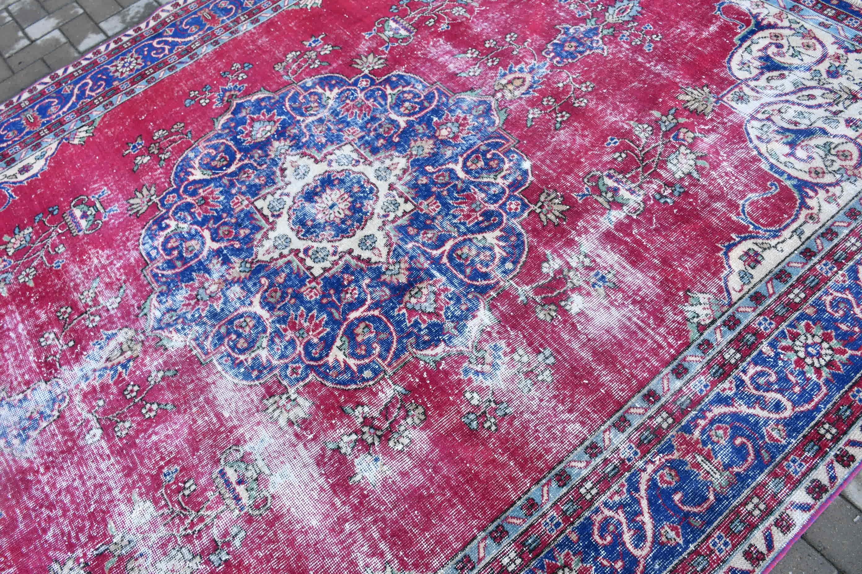 Muted Rug, Bedroom Rug, Vintage Rugs, Moroccan Rugs, 7.3x9.3 ft Large Rug, Salon Rug, Turkish Rug, Red Moroccan Rug, Living Room Rug