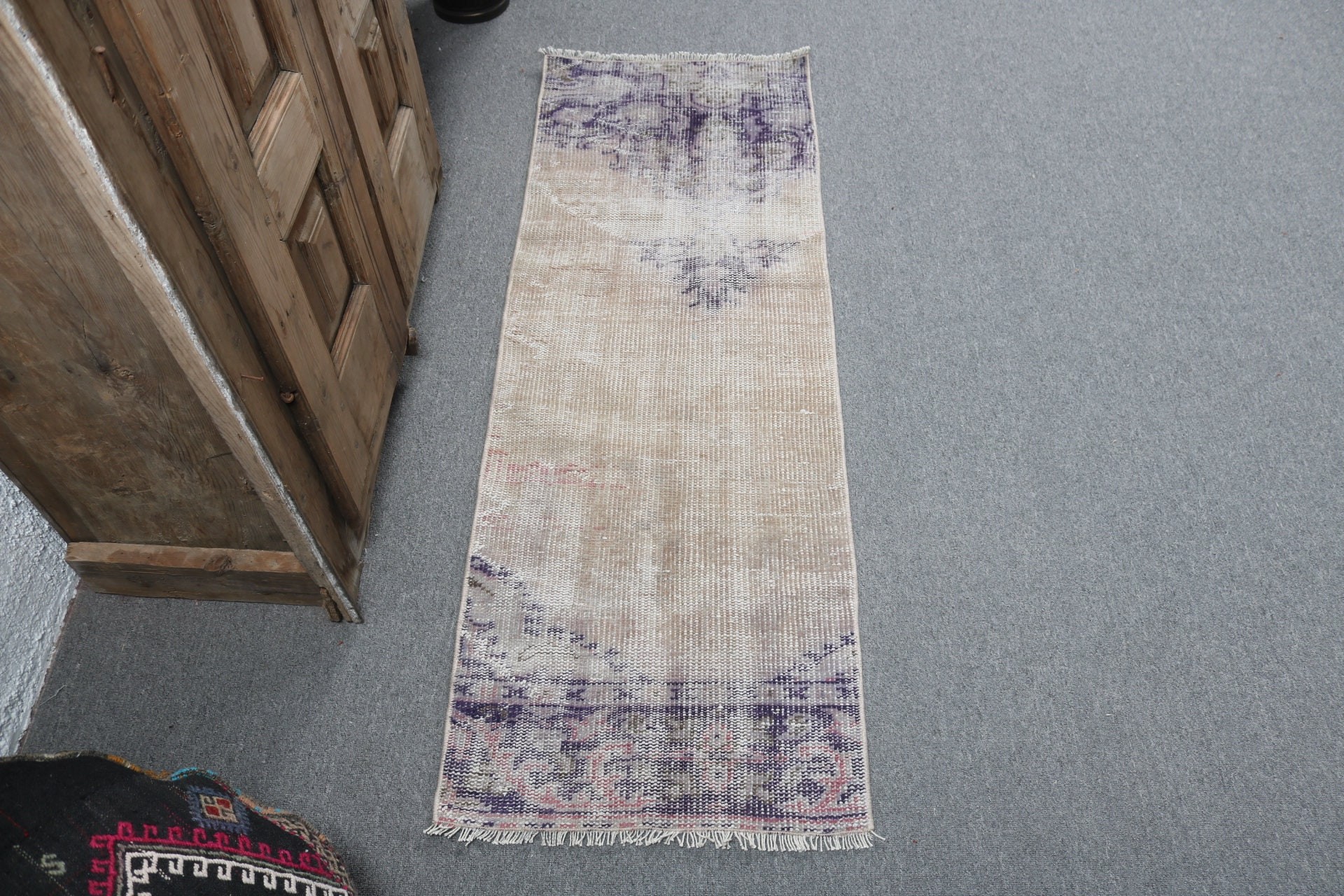 1.6x4.8 ft Küçük Halı, Küçük Boho Halı, Kahverengi Antika Halılar, Türk Halıları, Oushak Halıları, Aztek Halıları, Mutfak Halıları, Vintage Halılar