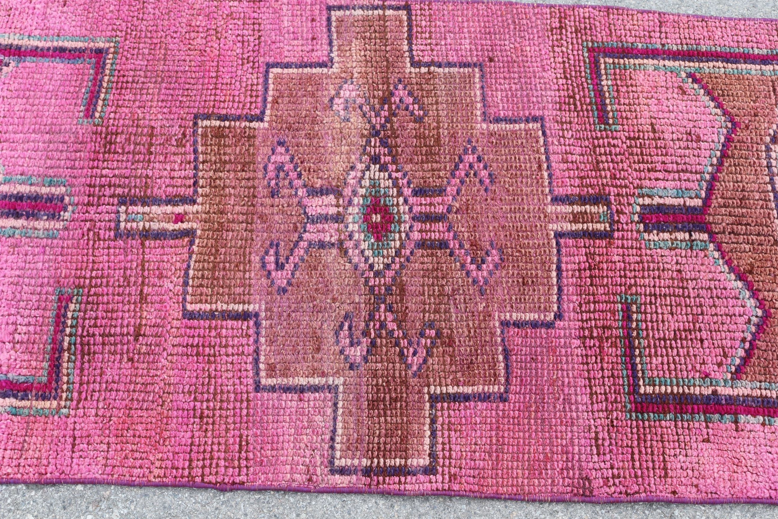 Turkish Rug, Cool Rugs, Vintage Rugs, Floor Rug, Hallway Rugs, 2.4x10.1 ft Runner Rugs, Rugs for Hallway, Stair Rug, Pink Oushak Rugs