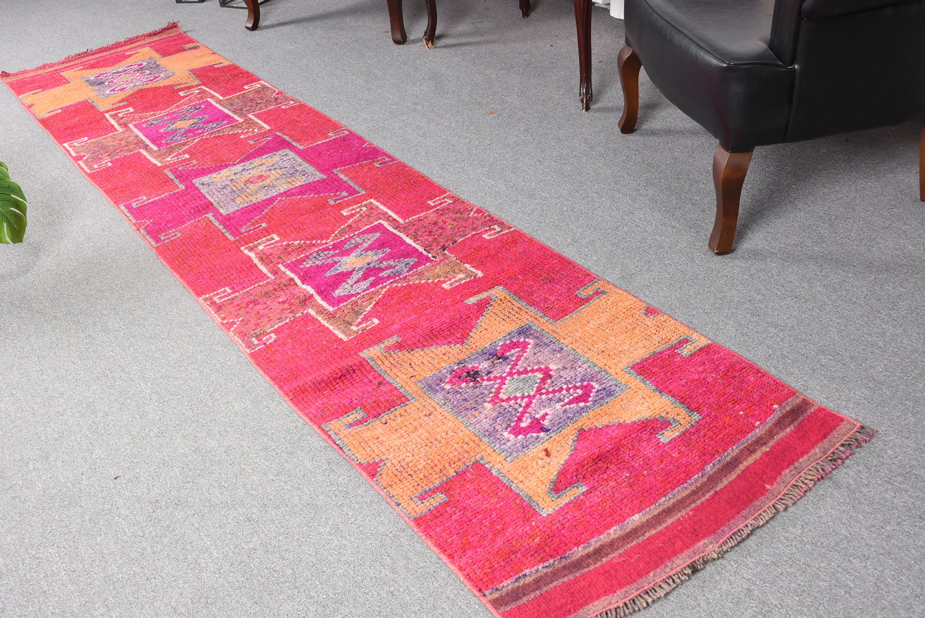 Turkish Rug, Oriental Rugs, Red Moroccan Rug, Cute Rug, Vintage Rug, Corridor Rugs, Rugs for Hallway, 2.3x10.3 ft Runner Rugs
