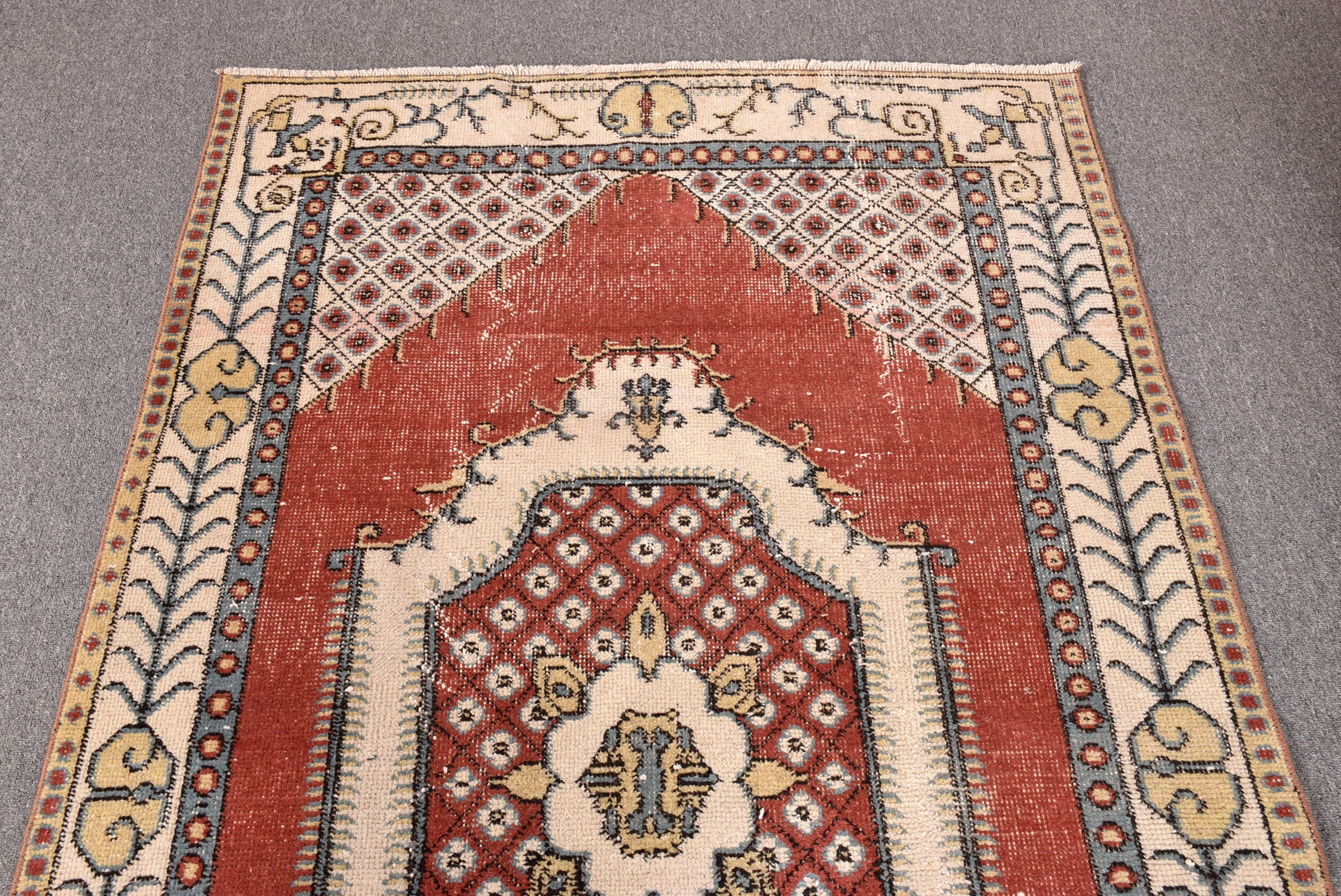 Vintage Rug, Red Kitchen Rugs, Bedroom Rugs, Turkish Rug, Rugs for Boho Area, 3.7x6.5 ft Area Rugs, Cool Rugs, Wool Rugs, Indoor Rugs