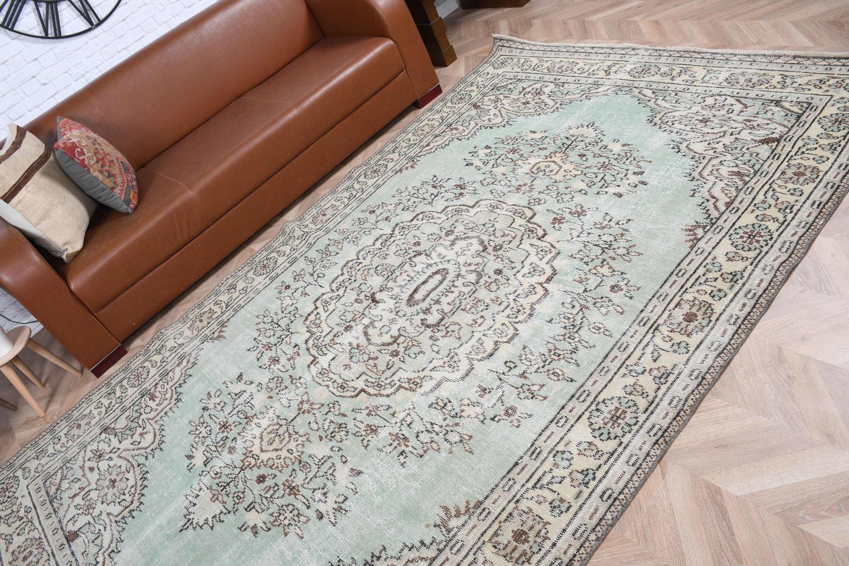 Oturma Odası Halıları, Salon Halısı, 6.1x9.9 ft Büyük Halı, Antika Halı, Oturma Odası Halısı, Yeşil Zemin Halısı, Vintage Halı, Türk Halısı, Yer Halısı