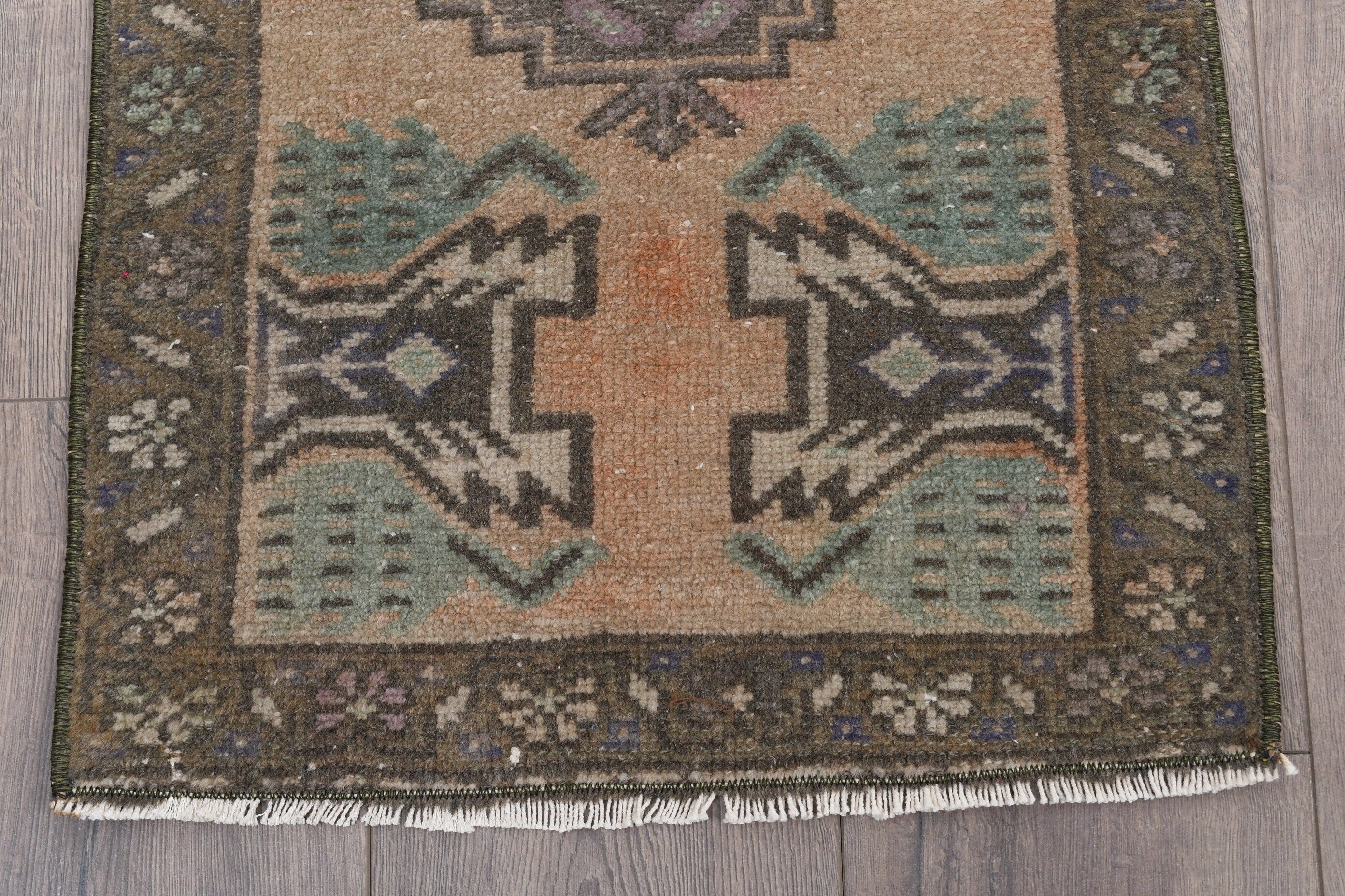 Kapı Paspas Halısı, 1.5x3.2 ft Küçük Halı, Yün Halılar, Yeşil Antika Halılar, Vintage Halılar, Türk Halıları, Duvara Asılı Halılar, Ofis Halısı, Anadolu Halısı