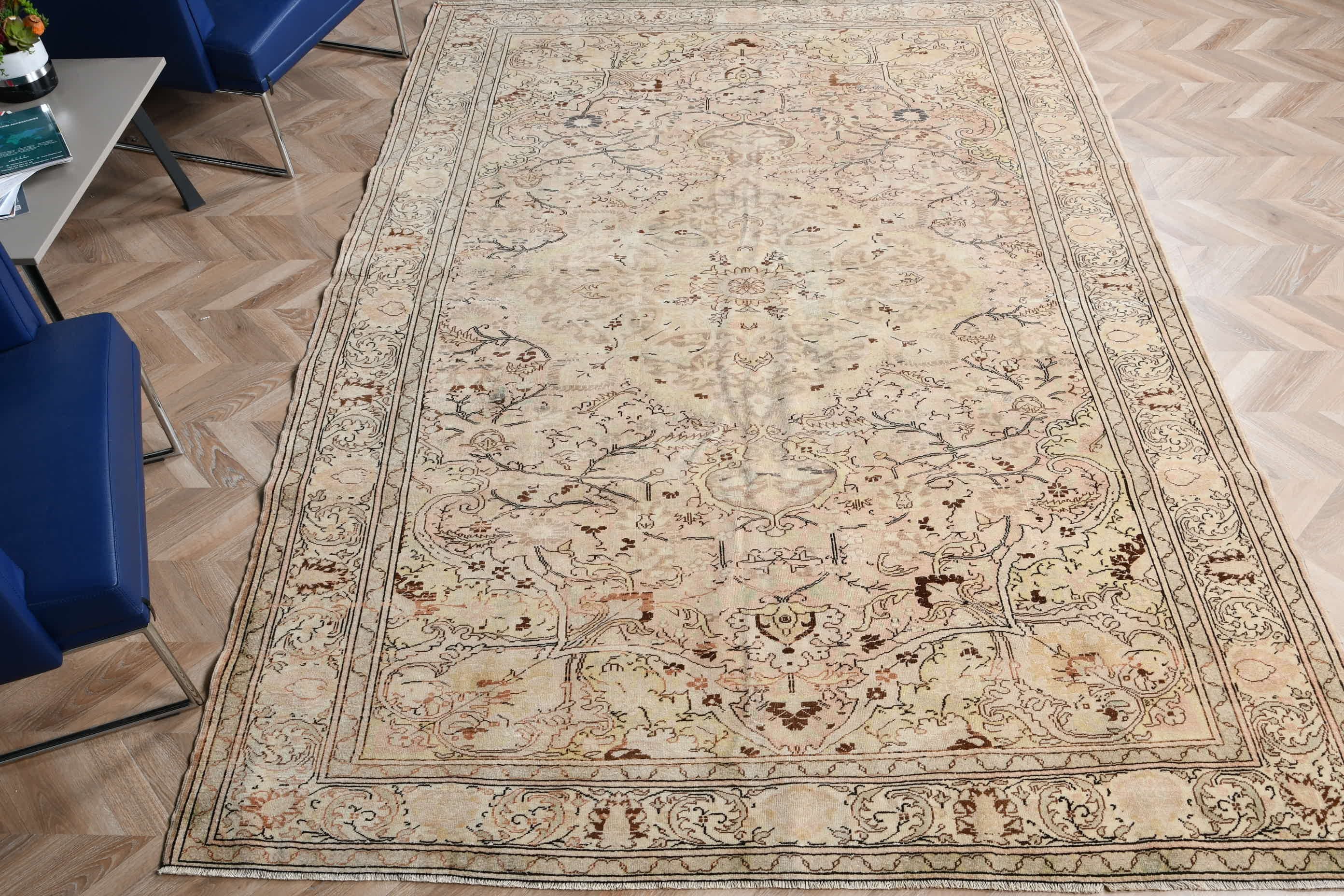 Turkish Rug, Beige Oushak Rug, Salon Rug, Vintage Rug, 6.6x9.7 ft Large Rug, Rugs for Living Room, Wool Rug, Bedroom Rugs