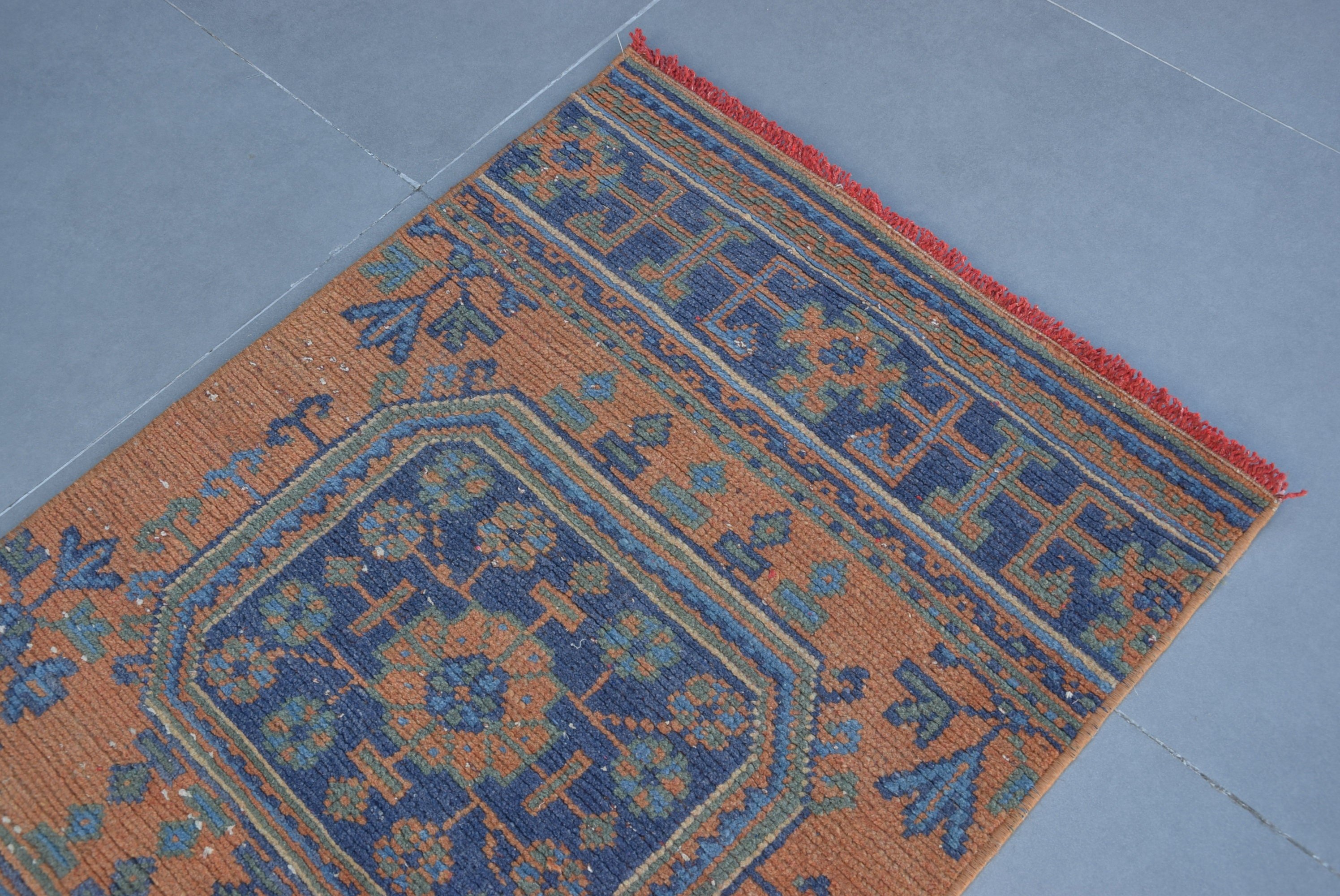 Orange Bedroom Rug, Corridor Rug, Hallway Rugs, Rugs for Stair, Floor Rug, 2.5x10.6 ft Runner Rugs, Wool Rugs, Vintage Rug, Turkish Rug