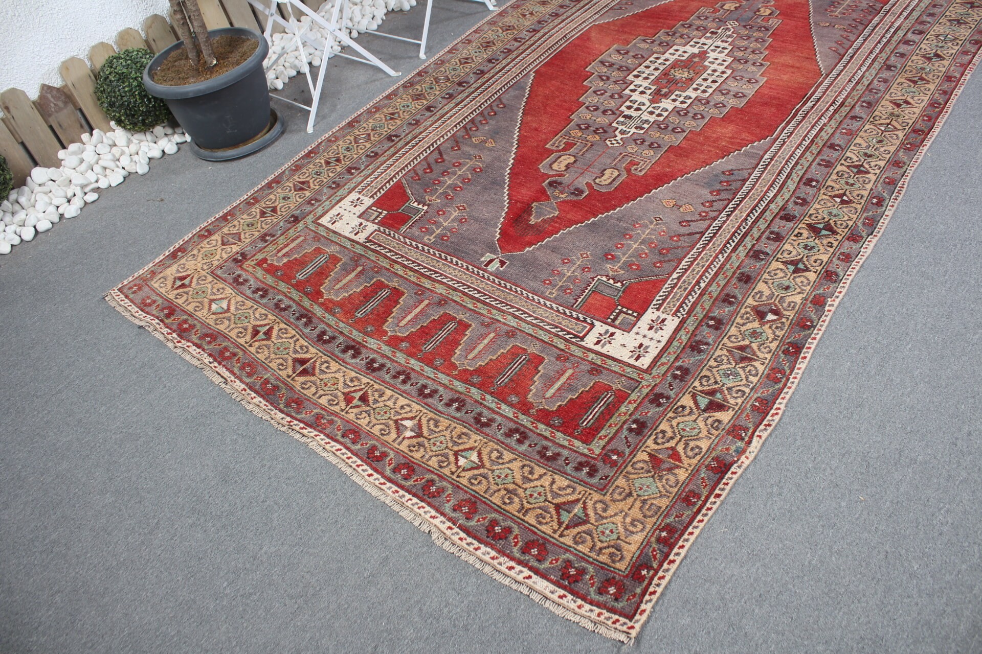 Mutfak Halısı, Oturma Odası Halıları, Etnik Halı, 5.4x10.3 ft Büyük Halılar, Yün Halılar, Türk Halısı, Vintage Halı, Yemek Odası Halısı, Kırmızı Ev Dekor Halısı