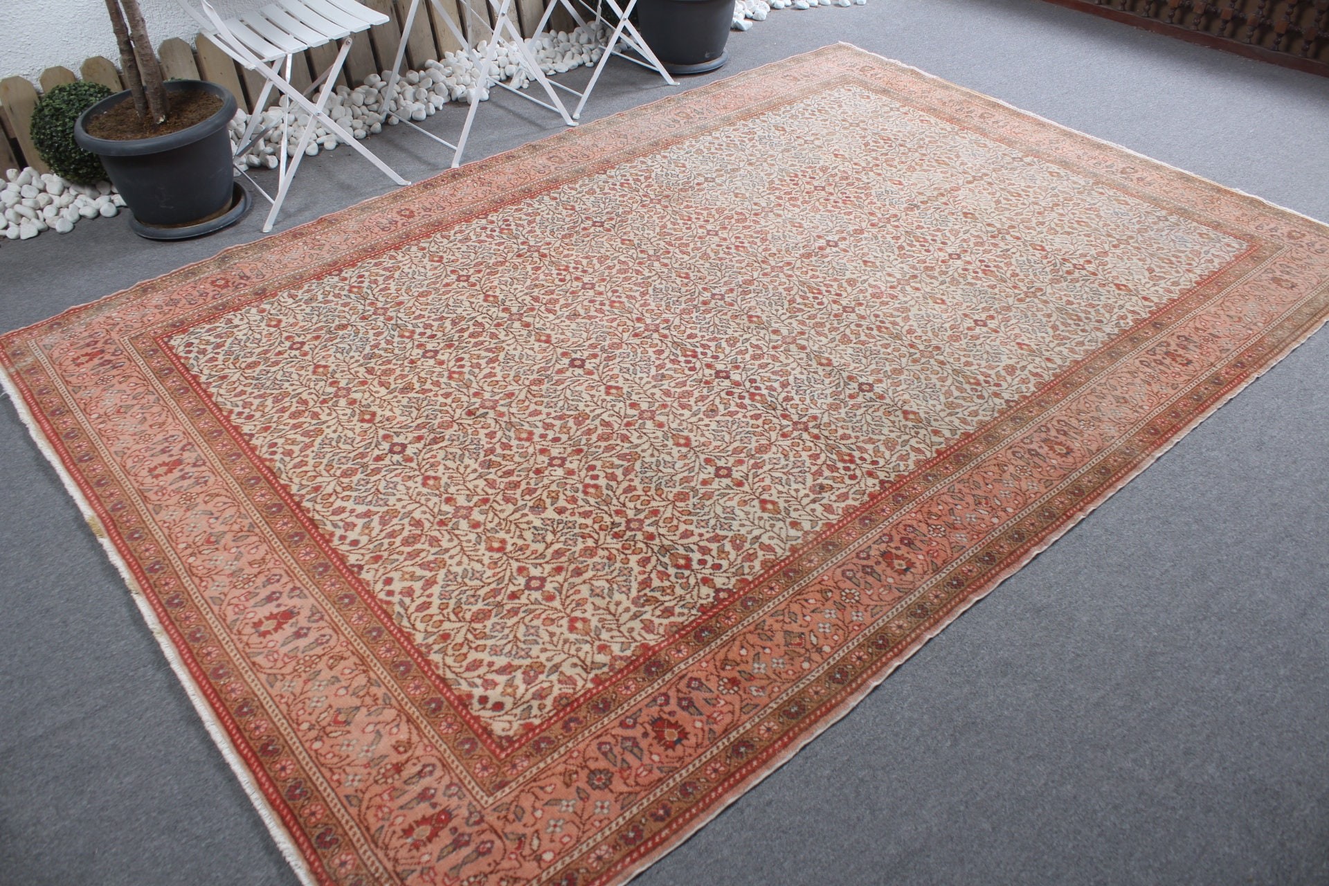 Anadolu Halısı, Eski Halı, Yemek Odası Halısı, Türk Halısı, Bej Anadolu Halısı, 6.5x9.5 ft Büyük Halı, Fas Halısı, Vintage Halı, Oturma Odası Halısı