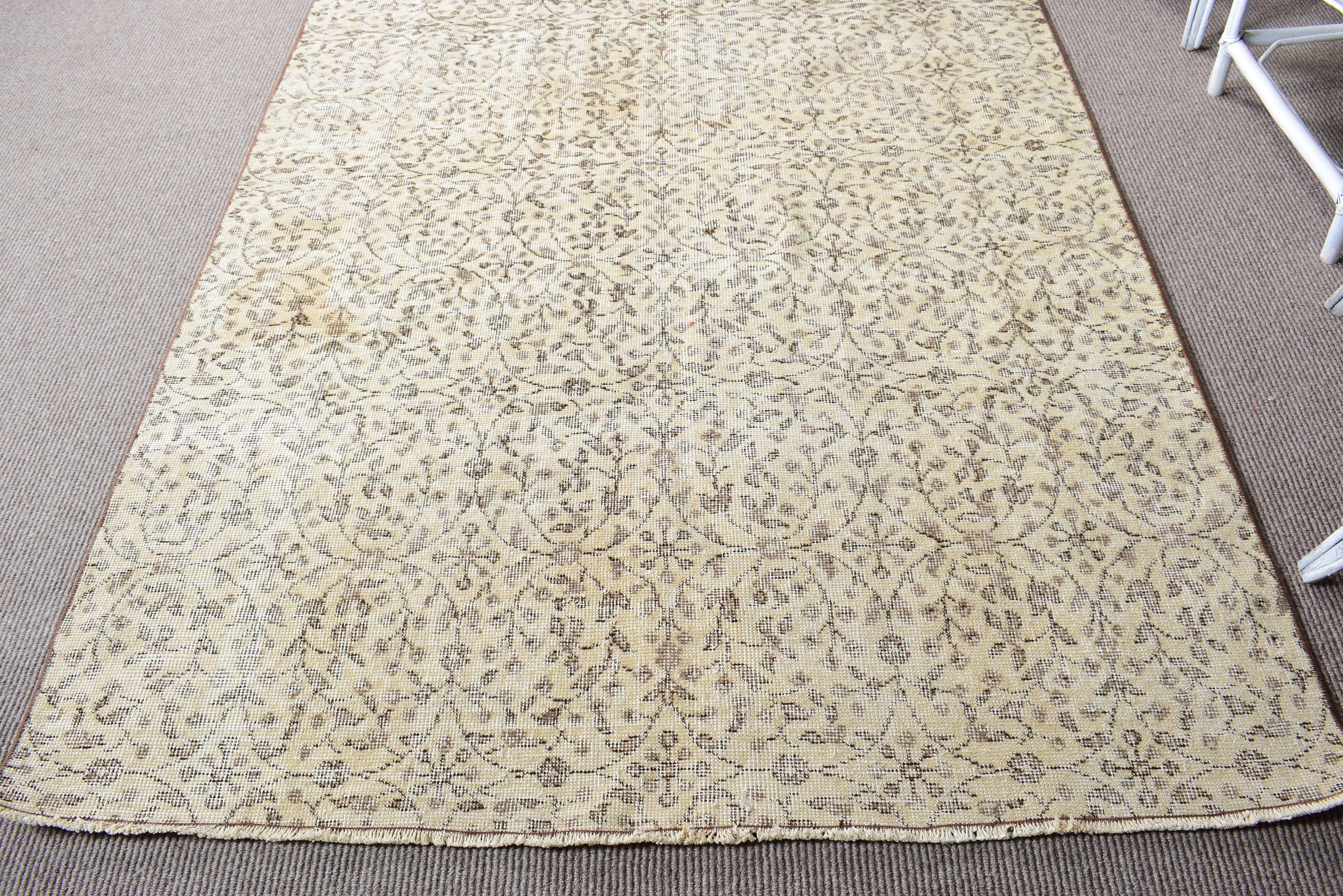 Büyük Oushak Halıları, Türk Halısı, Oturma Odası Halıları, 5x8,1 ft Büyük Halı, Vintage Halılar, Bej El Dokuma Halı, Nötr Halılar, Yatak Odası Halısı