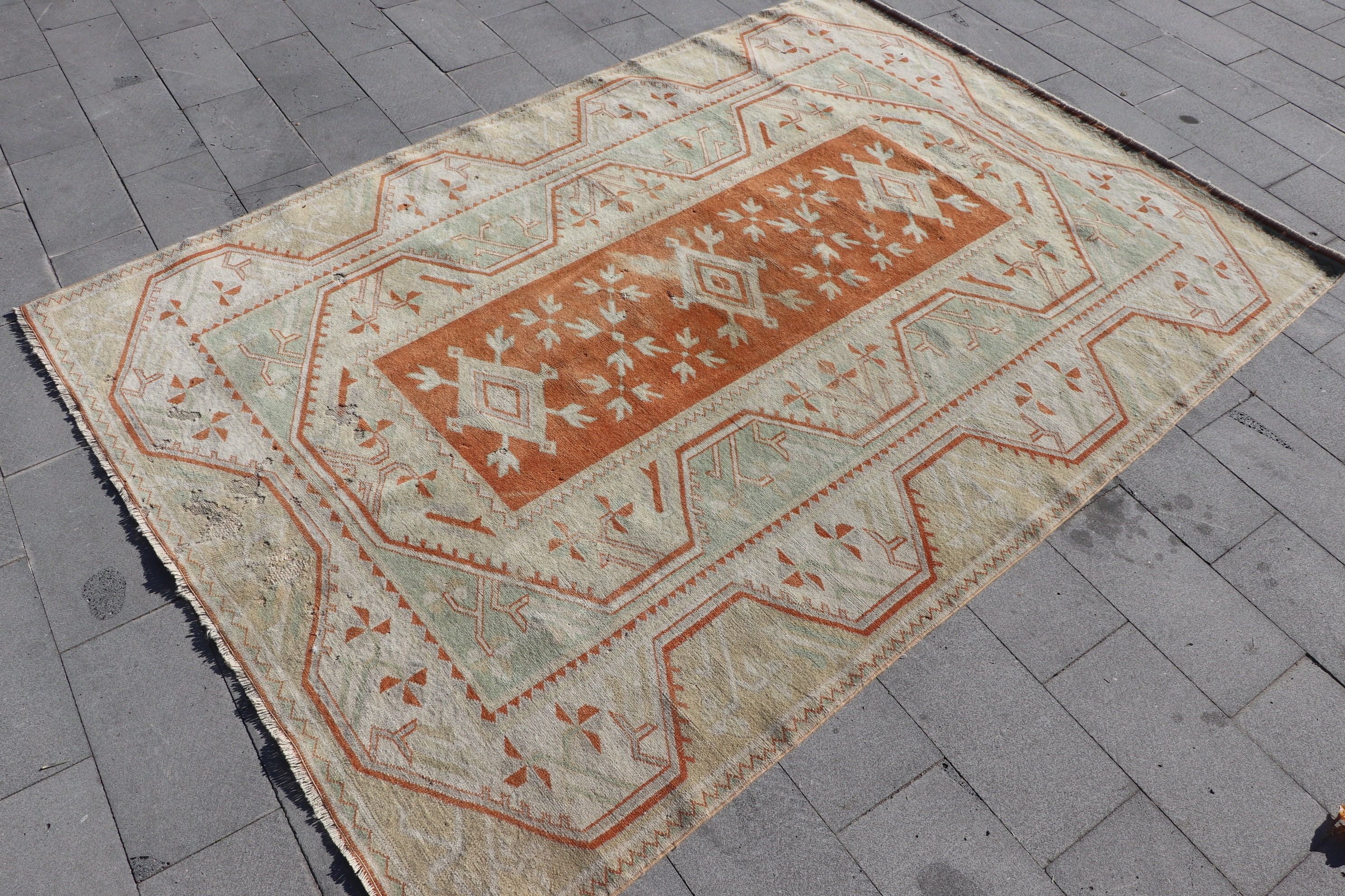 Rugs for Area, Oushak Rugs, Vintage Rug, Turkish Rug, Bedroom Rug, Boho Area Rug Rugs, 5.2x7.3 ft Area Rug, Dorm Rug, Beige Anatolian Rug