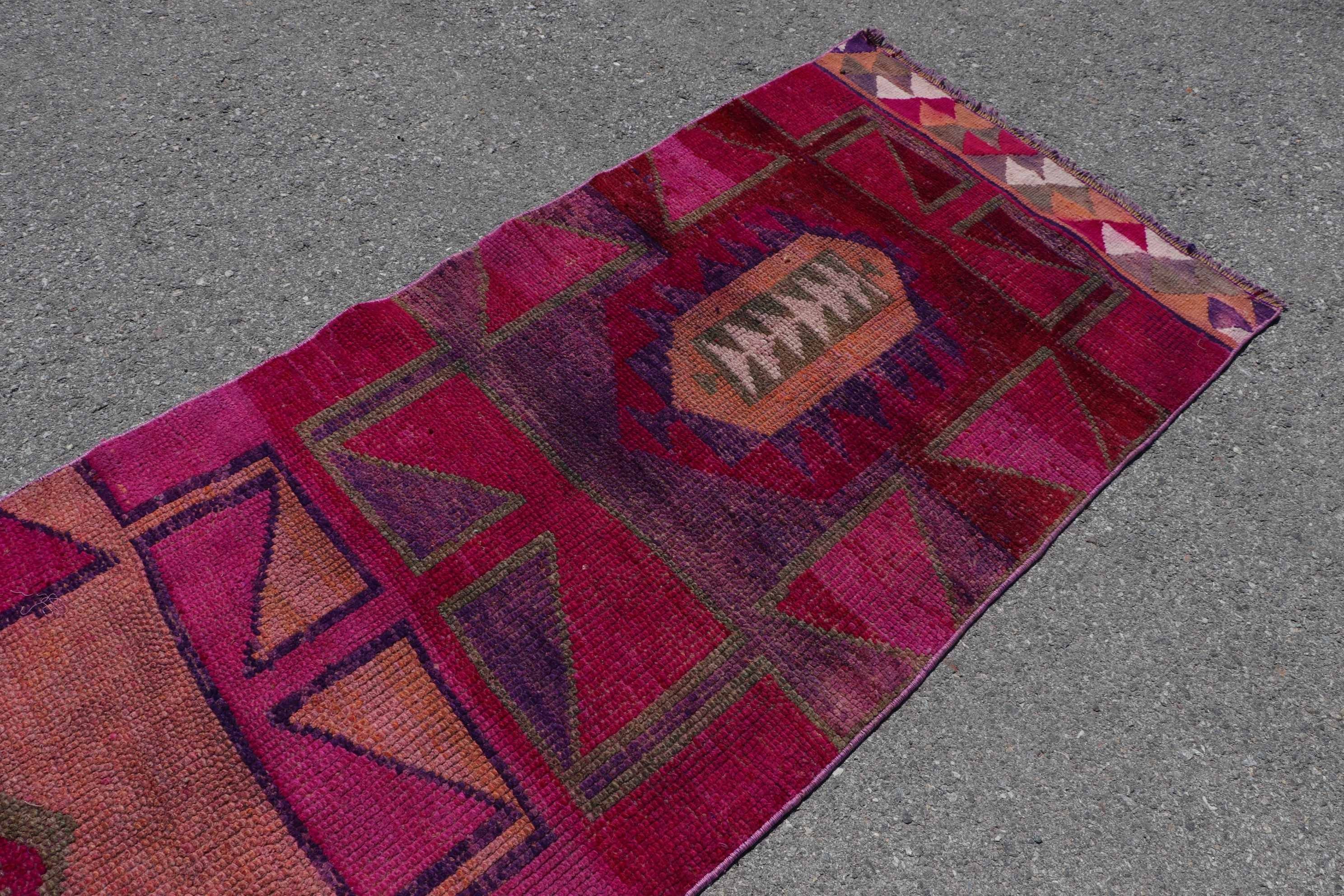 Oushak Rug, Pink Home Decor Rug, Turkish Rugs, Pale Rug, Corridor Rug, 3.1x13.8 ft Runner Rugs, Hallway Rugs, Vintage Rug