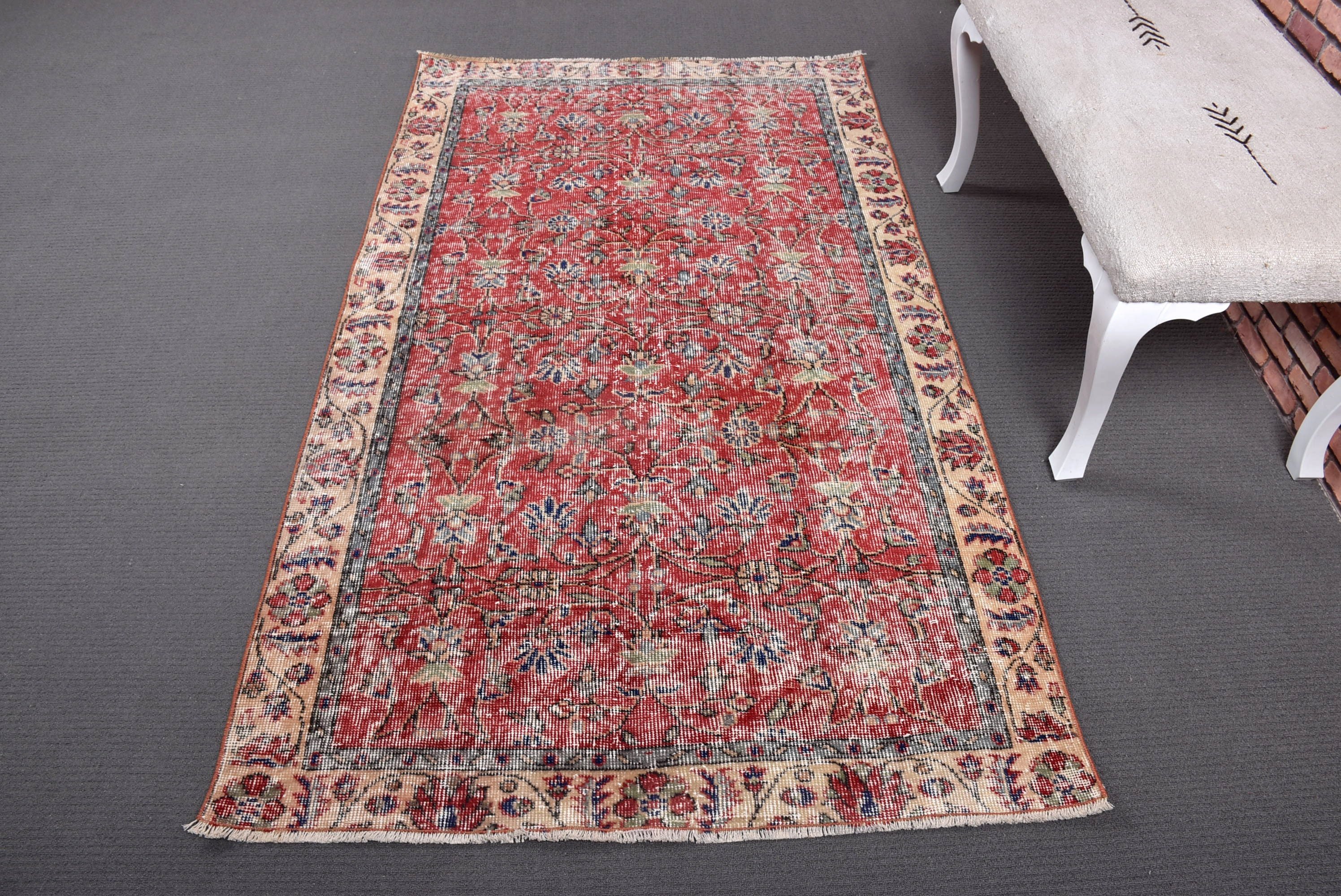 Boho Accent Rug, Red Wool Rugs, Home Decor Rug, 3.7x6.4 ft Accent Rugs, Turkish Rugs, Rugs for Accent, Anatolian Rugs, Vintage Rugs