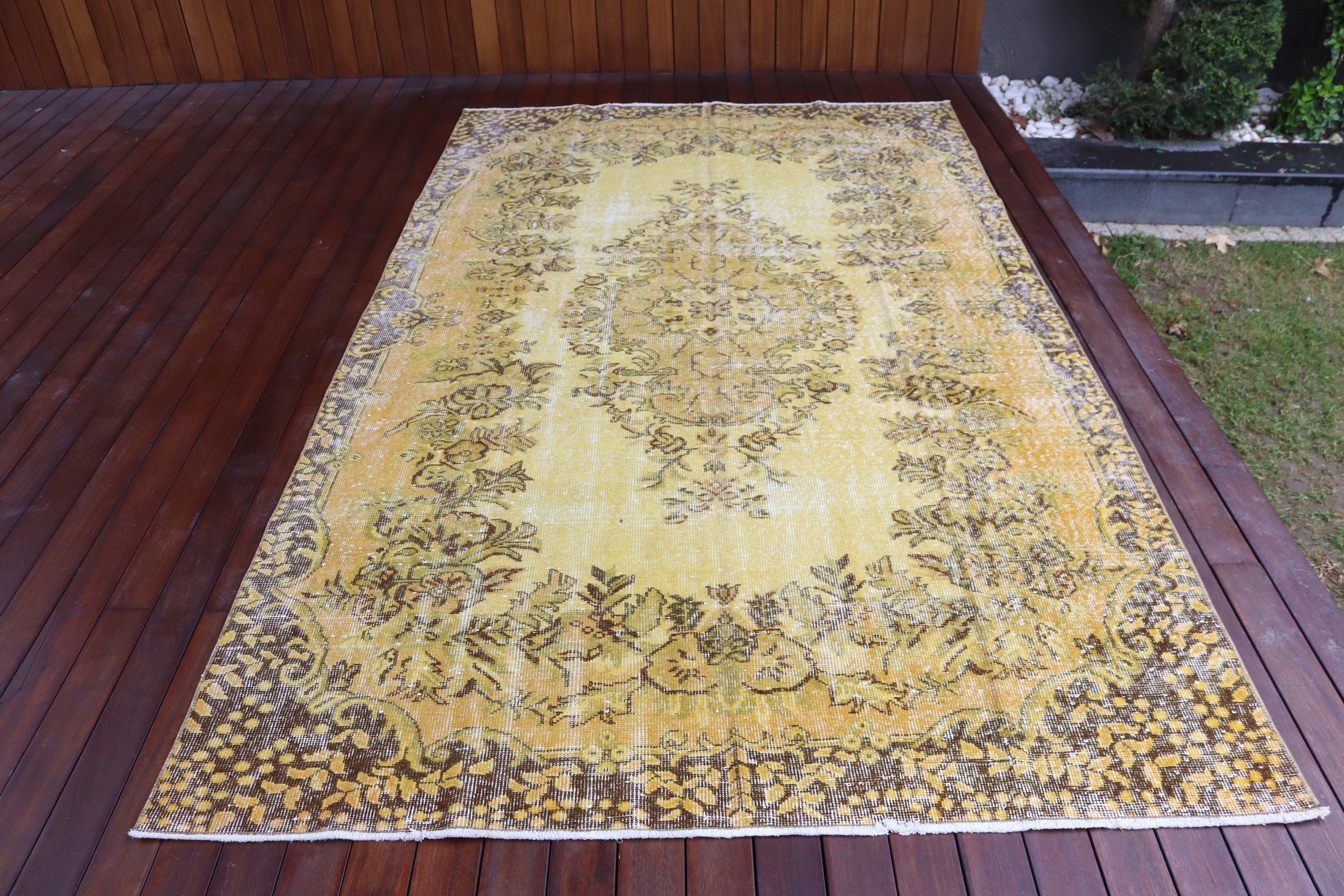 Türk Halıları, Büyük Boho Halıları, Vintage Halılar, Sarı Oryantal Halılar, Boho Halısı, Oushak Halısı, Yemek Odası Halıları, 5,5x9,4 ft Büyük Halılar