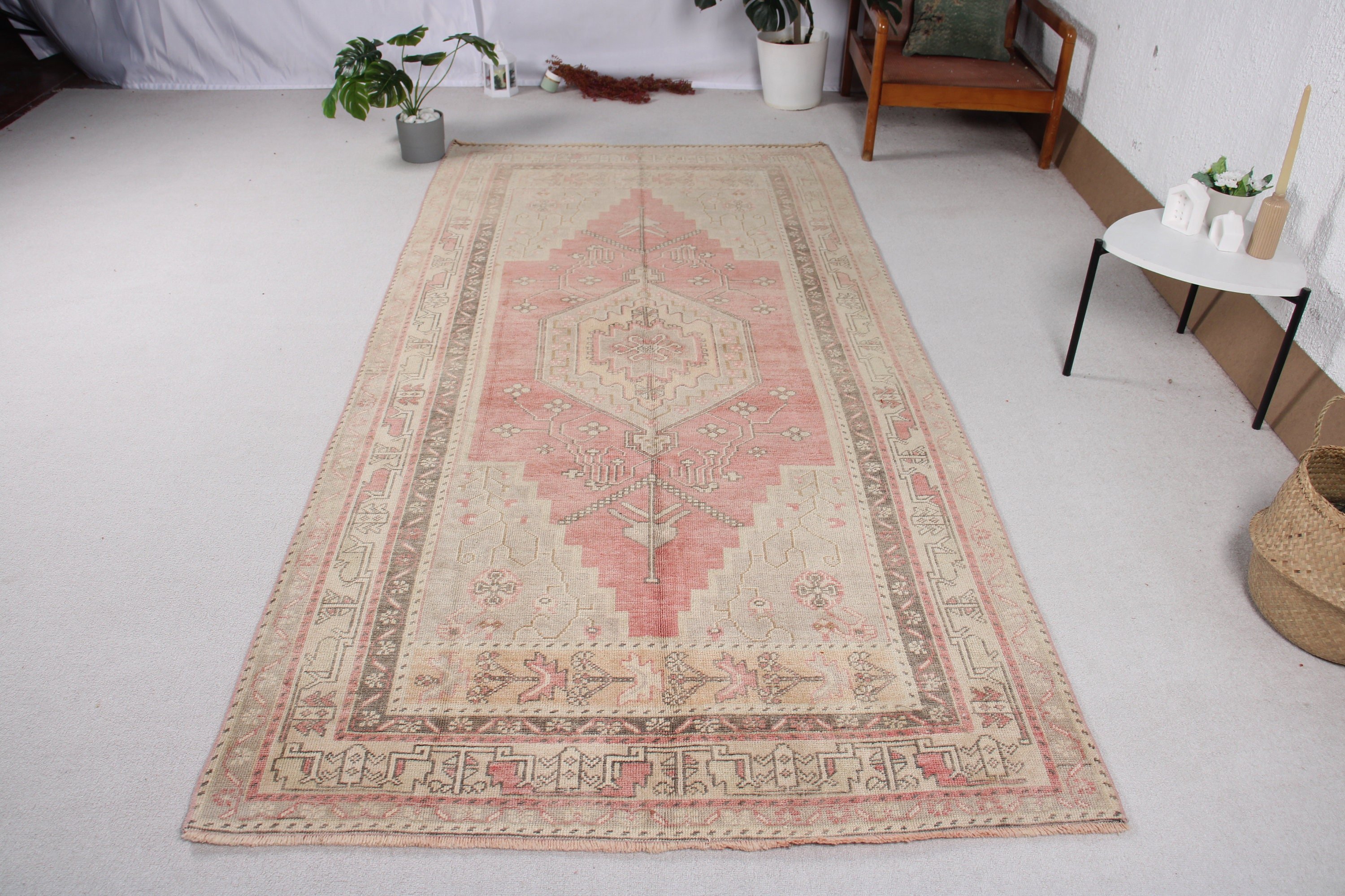 Ev Dekorasyonu Halıları, Büyük Oushak Halıları, Büyük Boho Halıları, Türk Halısı, Vintage Halı, Nötr Halı, Bej Mutfak Halısı, 4,5x9,4 ft Büyük Halı